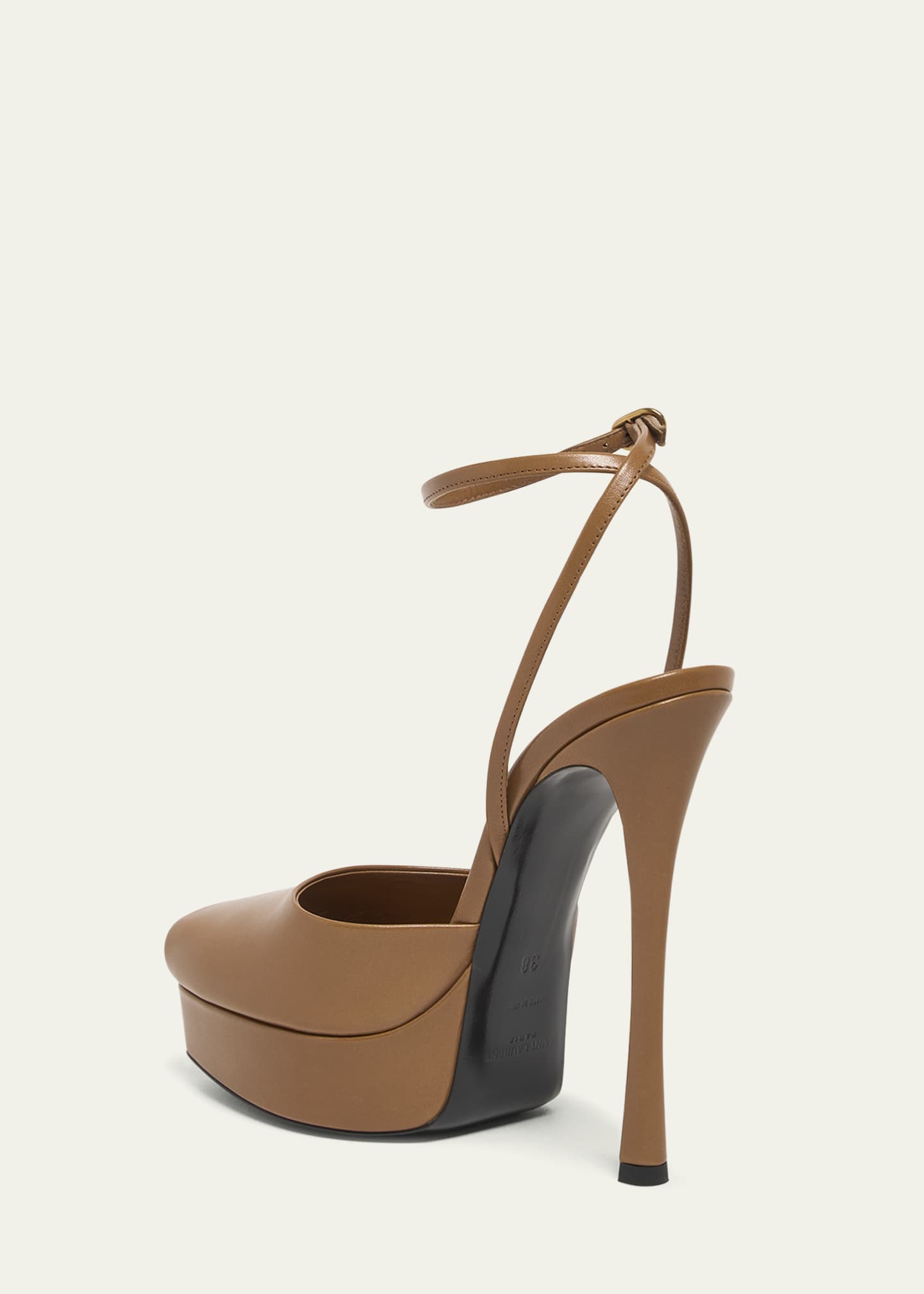 Saint Laurent La Scandale Leather Peep-Toe Platform Sandals Image 3 of 4