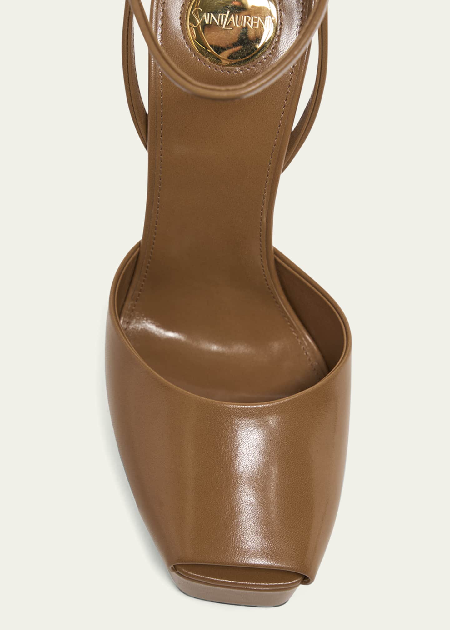 Saint Laurent La Scandale Leather Peep-Toe Platform Sandals Image 4 of 4