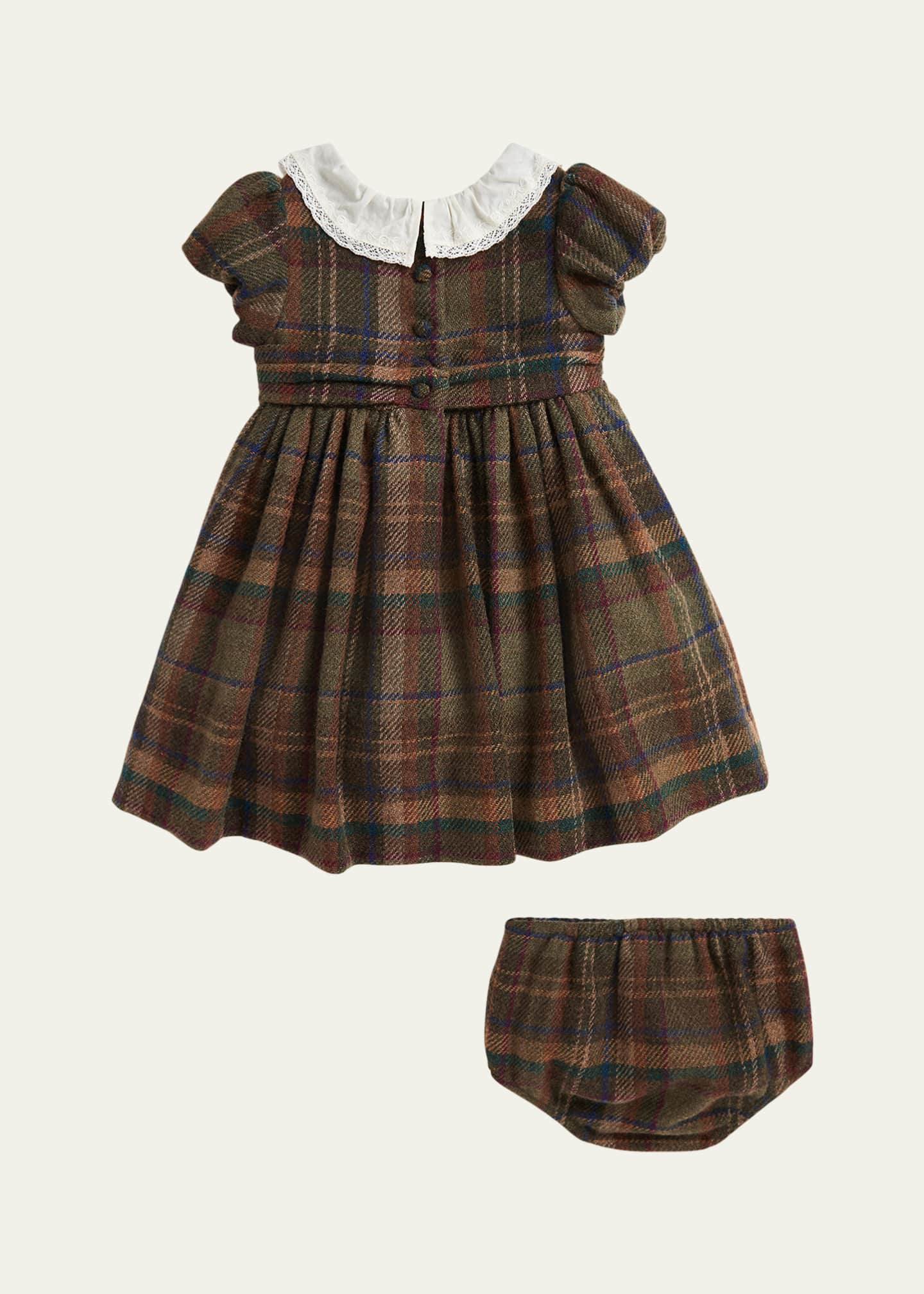 Ralph Lauren Childrenswear Girl's Plaid-Print Smocked Dress W/ Bloomers, Size 9M-24M Image 2 of 3