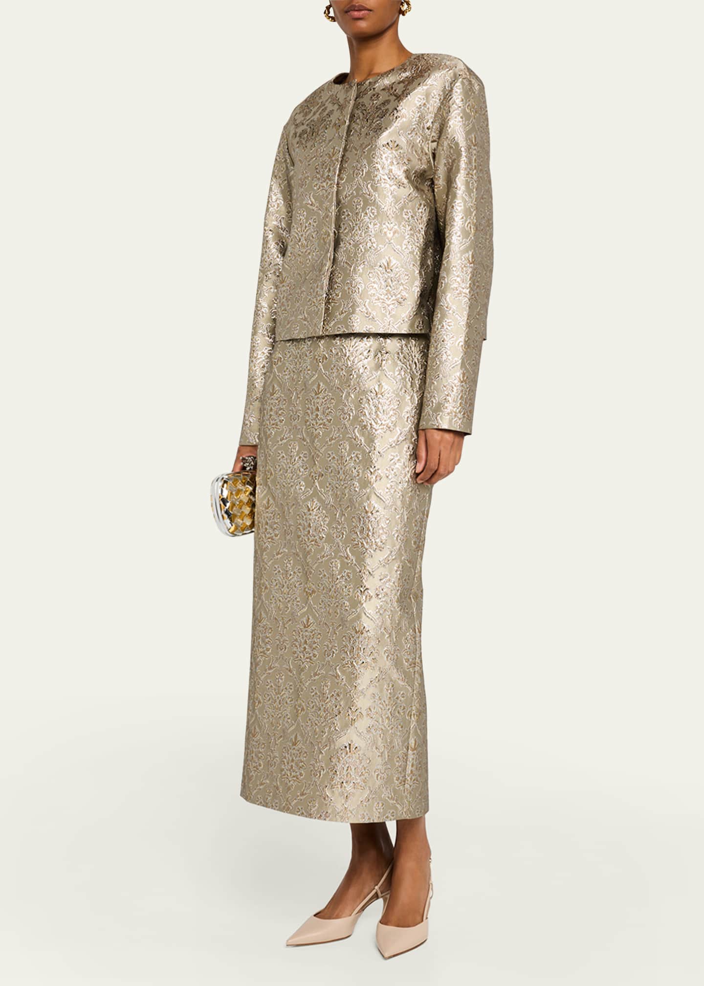 Lafayette 148 New York Metallic Brocade Maxi Pencil Skirt Image 2 of 5
