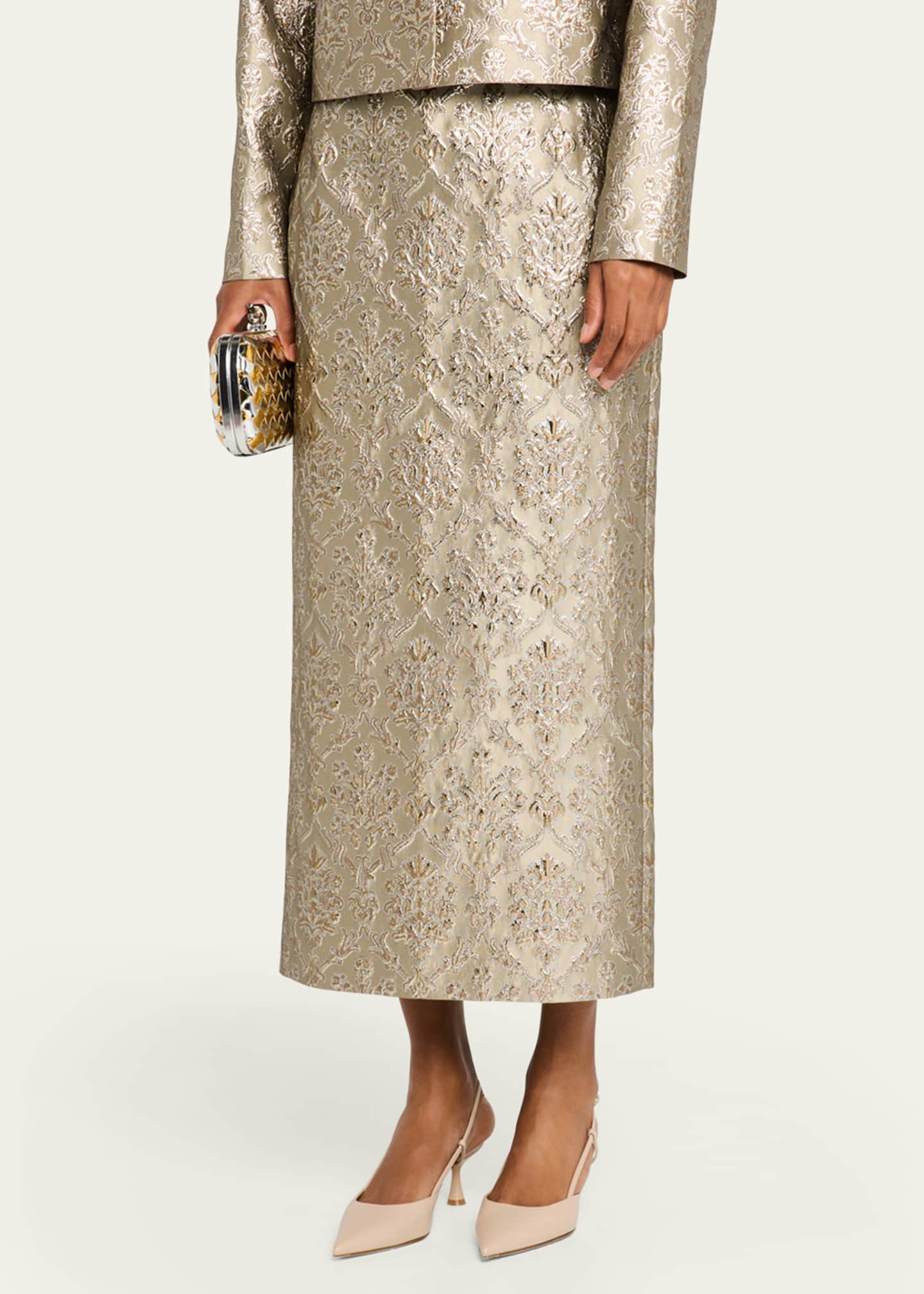 Lafayette 148 New York Metallic Brocade Maxi Pencil Skirt Image 4 of 5