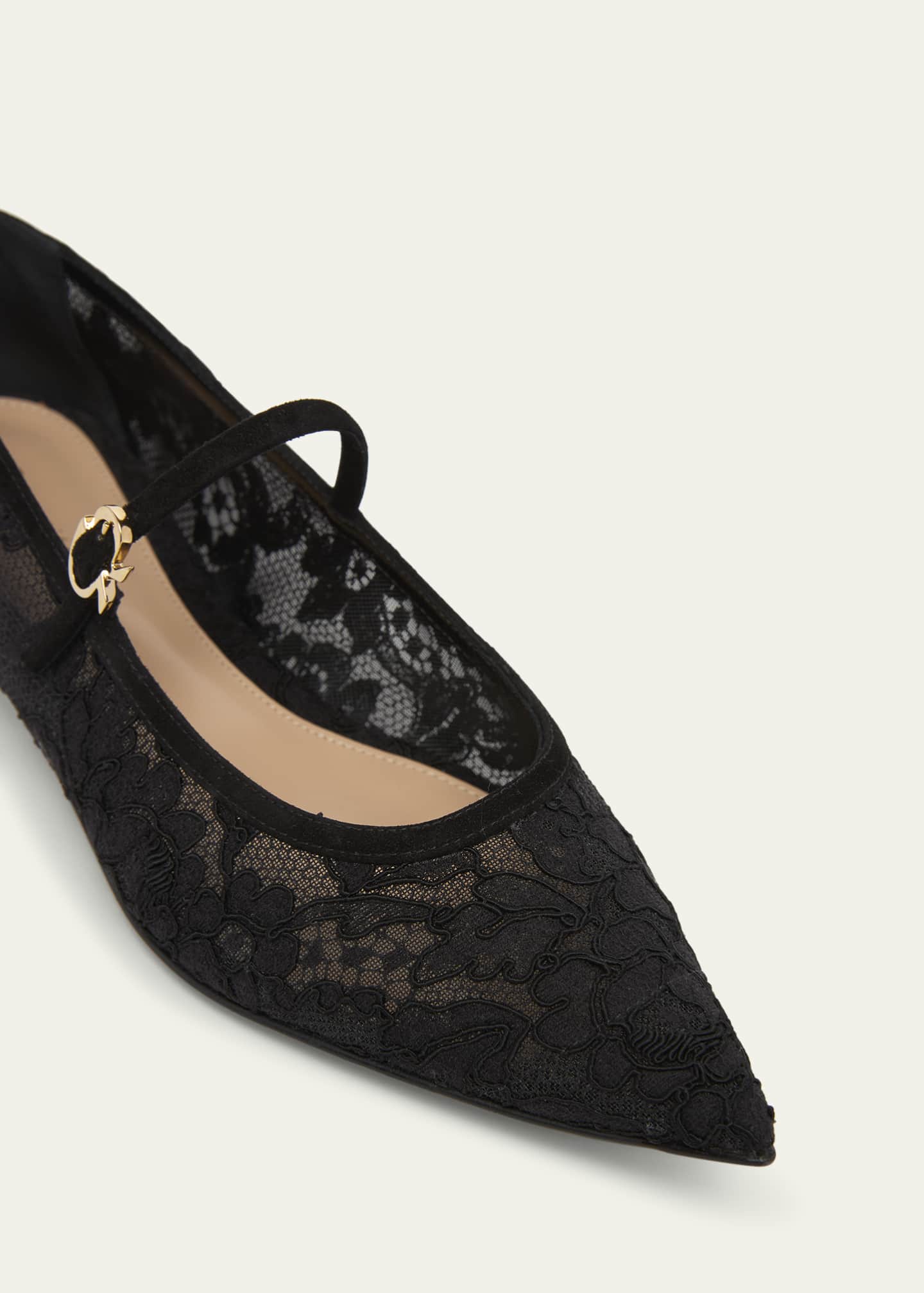 Gianvito Rossi Floral Lace Mary Jane Flats Image 3 of 3