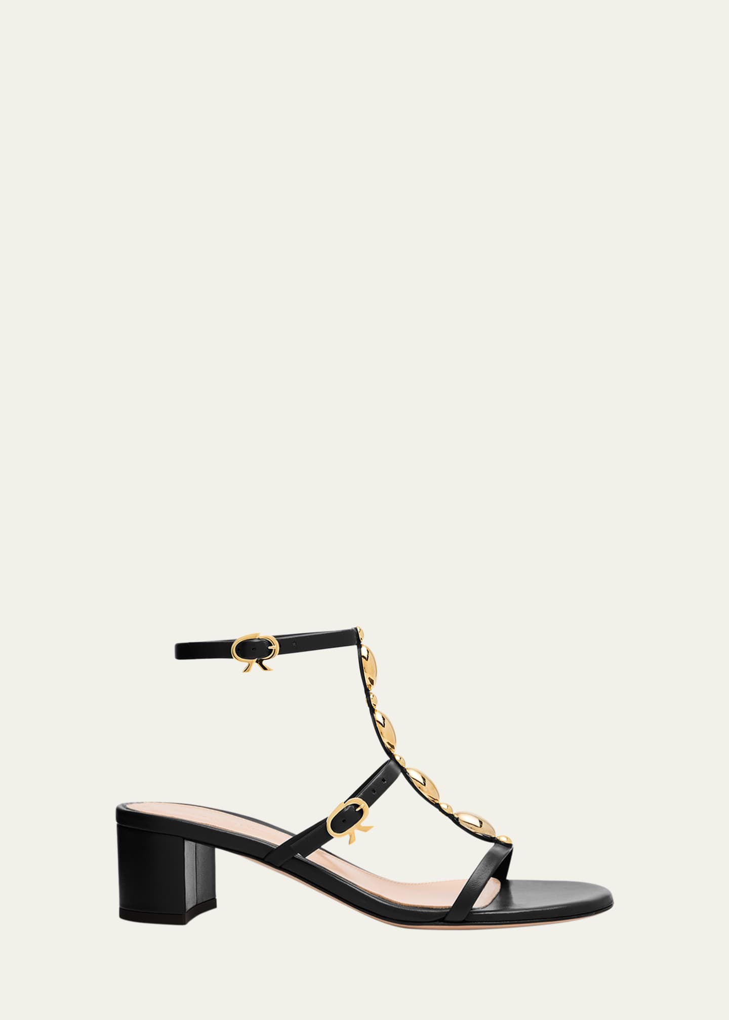 Gianvito Rossi Shanti Beaded T-Strap Leather Sandals Image 1 of 6