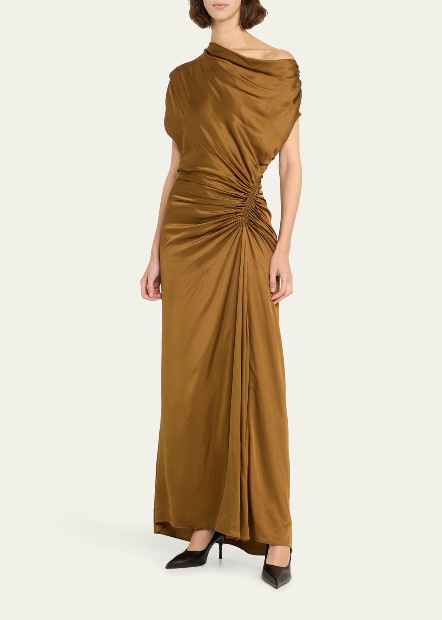 A.L.C. Penny One-Shoulder Ruched Satin Gown Image 4 of 5