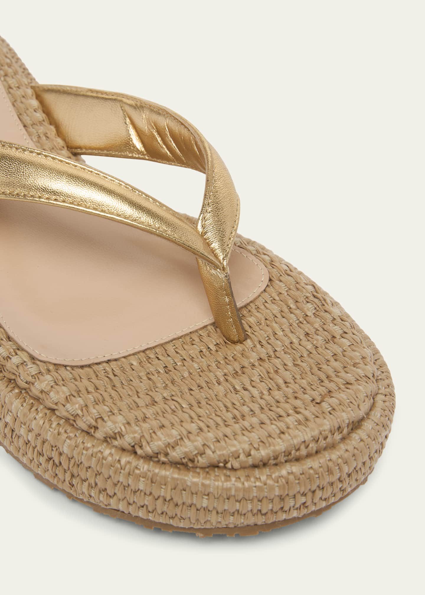 Gianvito Rossi Metallic Raffia Thong Platform Sandals Image 3 of 3
