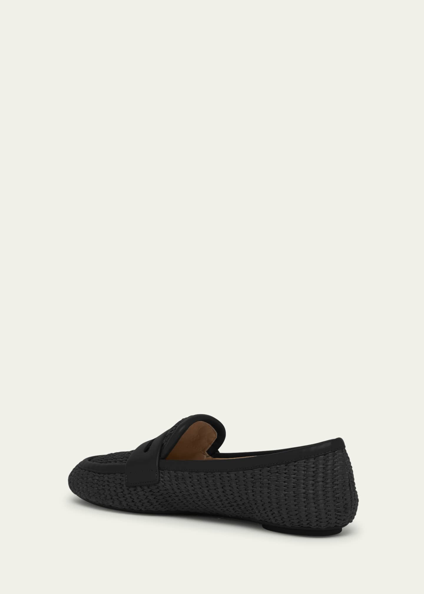 Gianvito Rossi Raffia Leather Penny Loafers Image 2 of 3