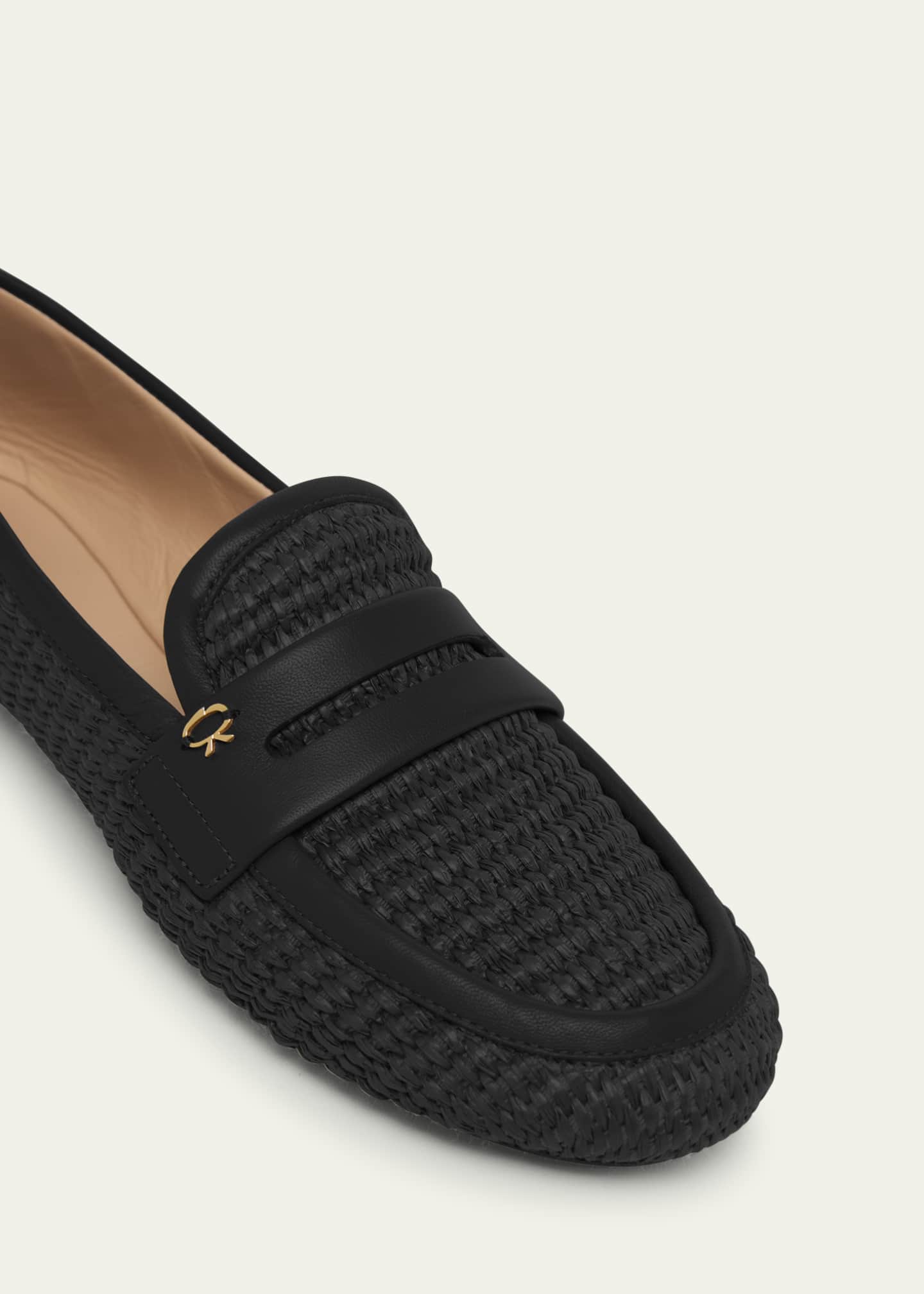 Gianvito Rossi Raffia Leather Penny Loafers - Bergdorf Goodman