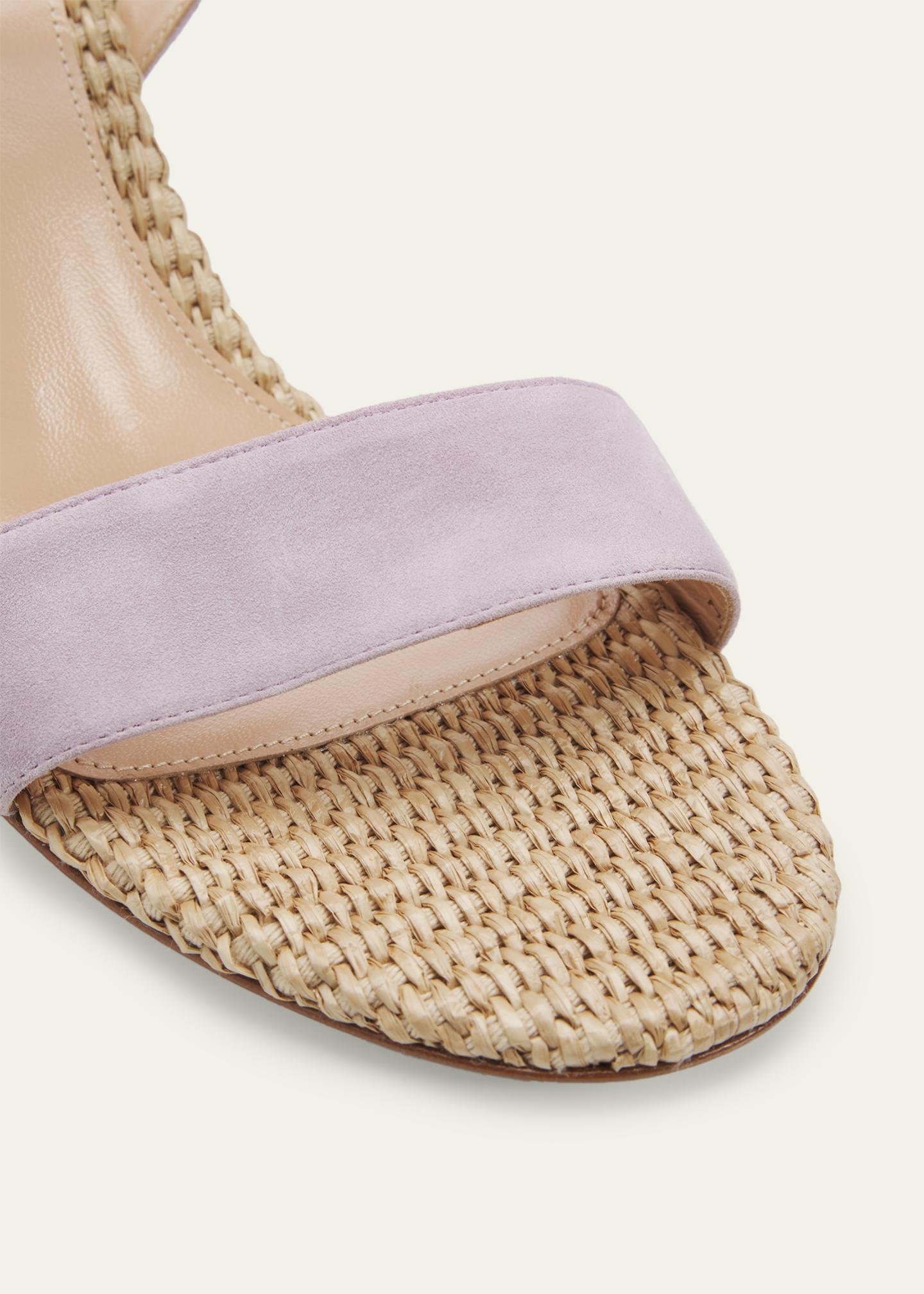 Gianvito Rossi サンダル36 グレージュ Gianvito Rossi Suede Raffia Ankle-Strap Sandals - Bergdorf Goodman