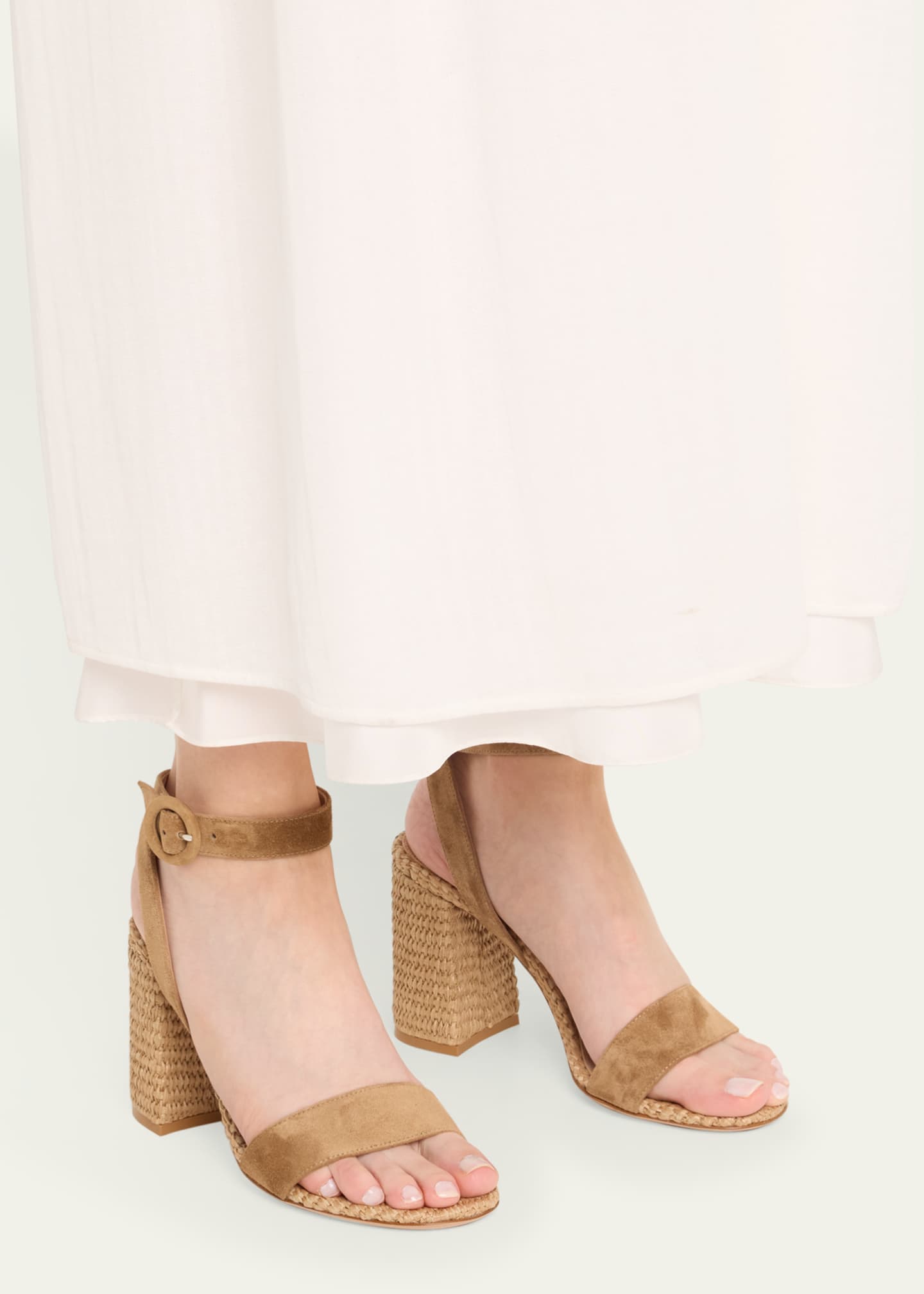 Gianvito Rossi Suede Raffia Ankle-Strap Sandals Image 2 of 6
