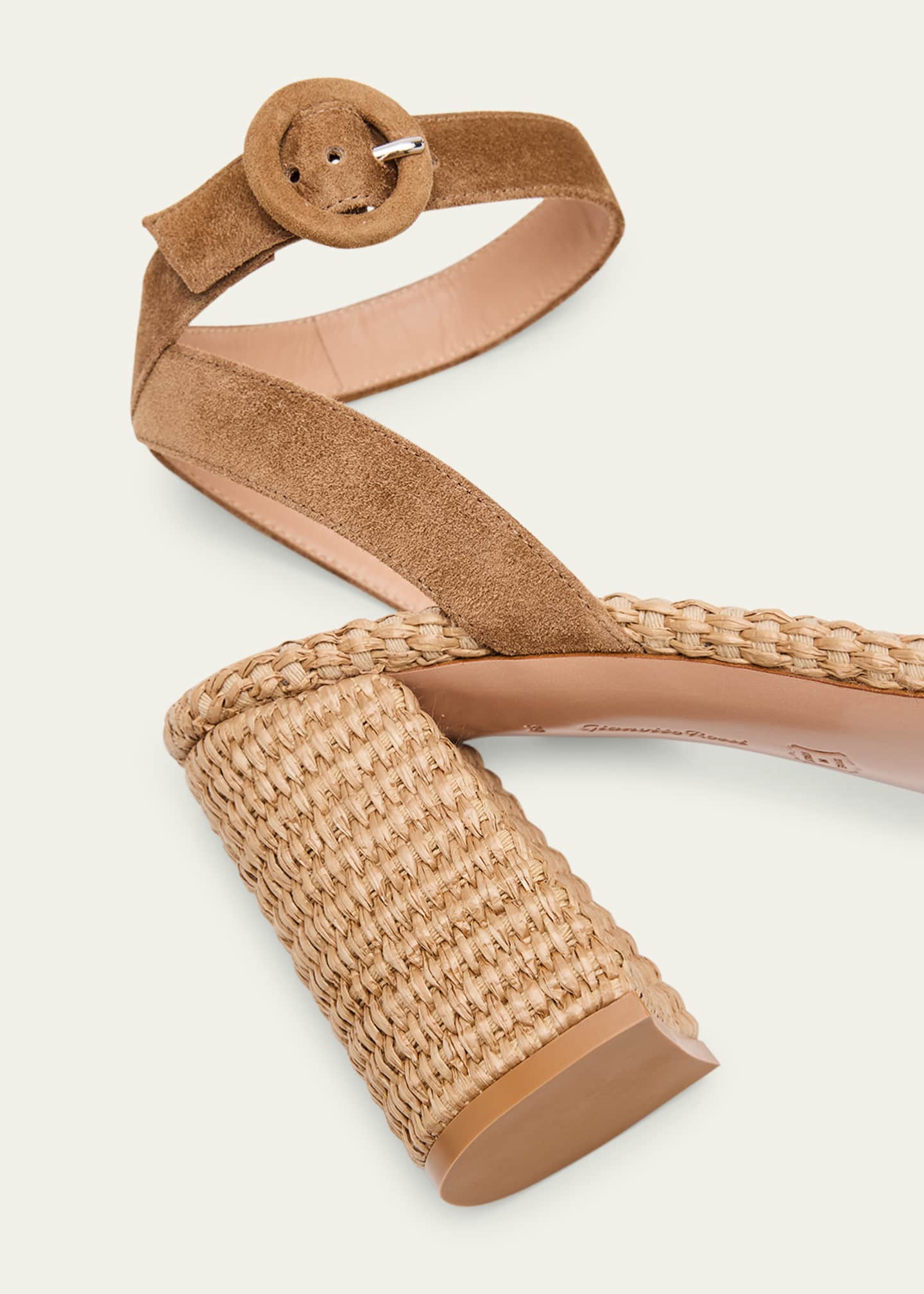 Gianvito Rossi Suede Raffia Ankle-Strap Sandals Image 6 of 6