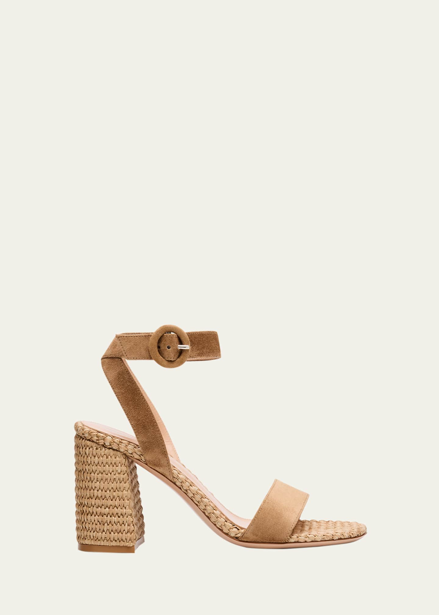 Gianvito Rossi Suede Raffia Ankle-Strap Sandals Image 1 of 6