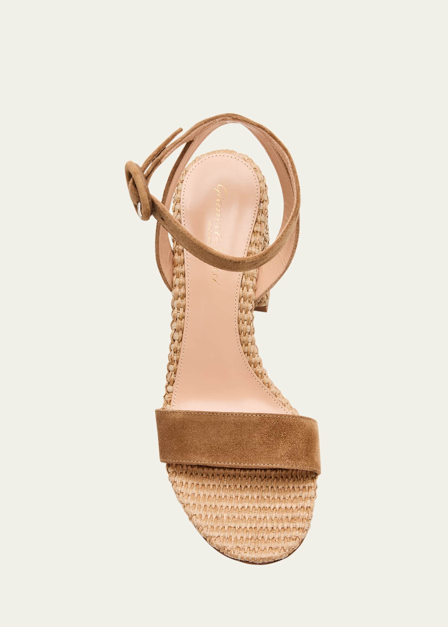 Gianvito Rossi Suede Raffia Ankle-Strap Sandals Image 5 of 6