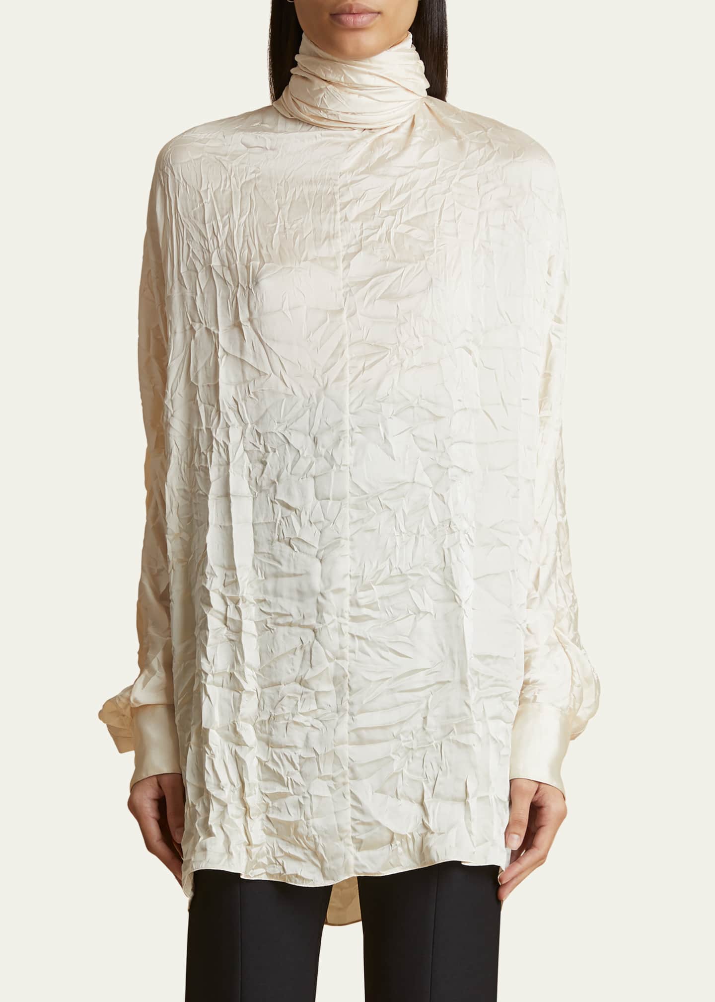Khaite Bex Crinkle Scarf-Neck Top Image 3 of 4