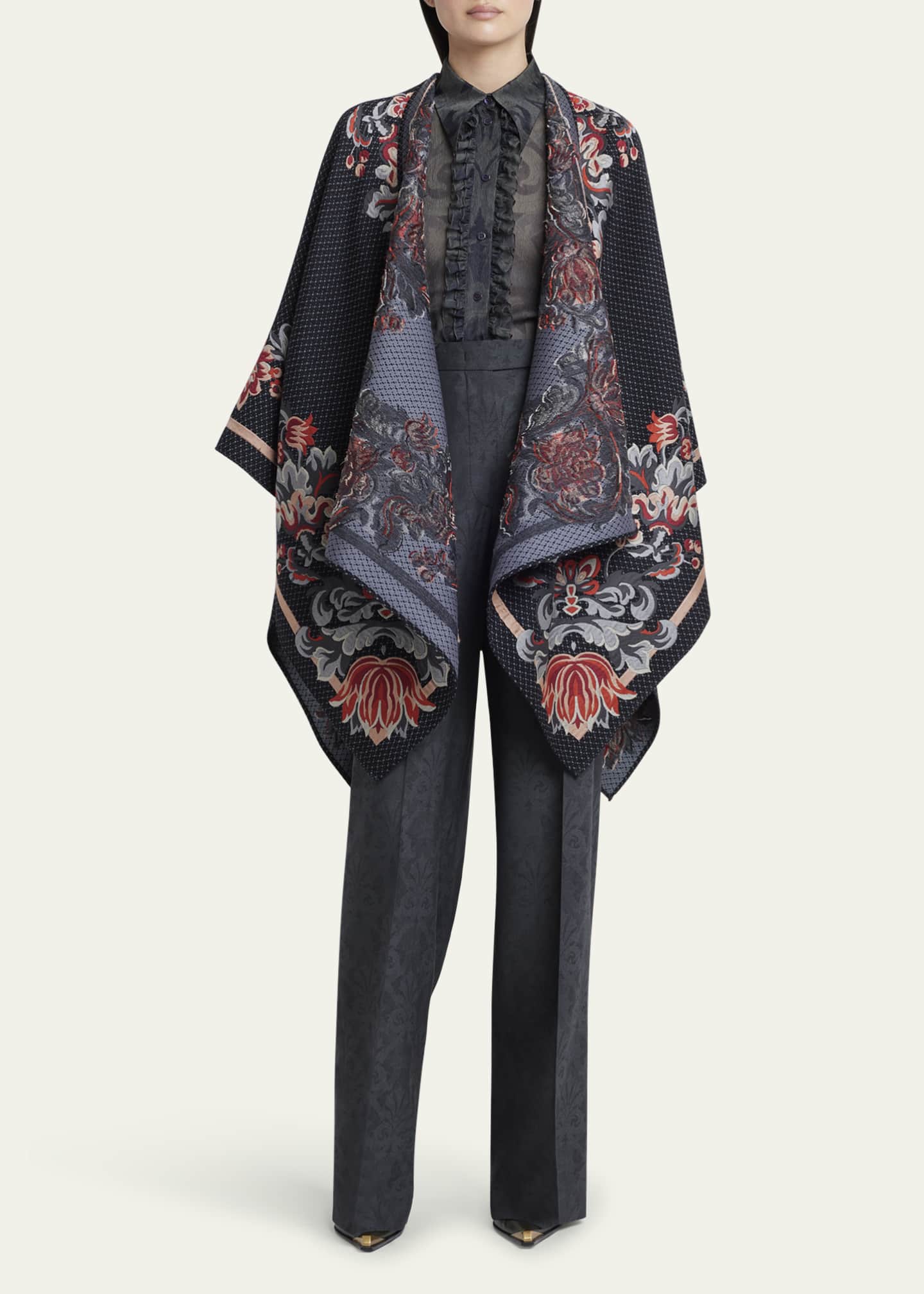 Etro Floral Wool-Blend Cape Image 2 of 5