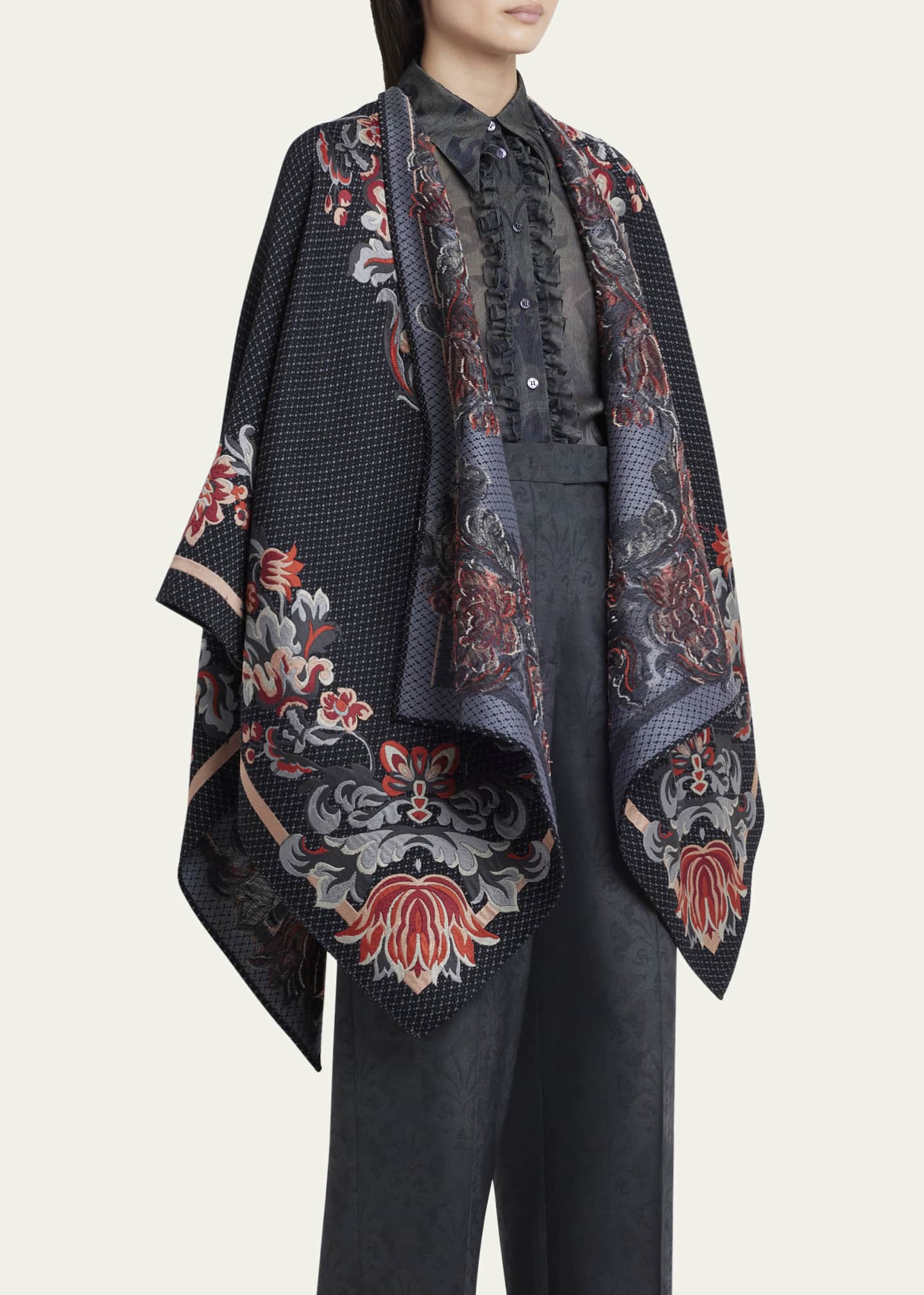 Etro Floral Wool-Blend Cape Image 4 of 5