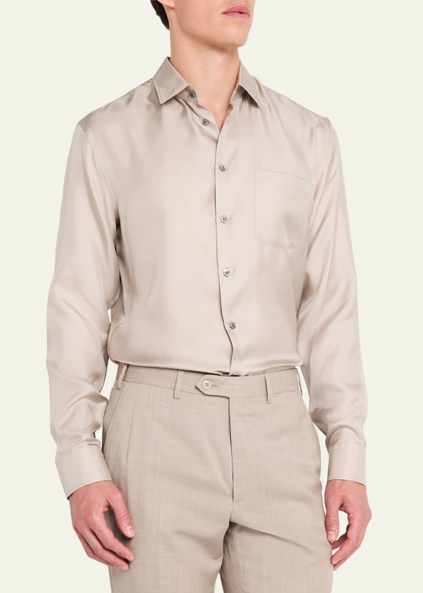 Giorgio Armani Men's Solid Silk Dress Shirt Image 4 of 5