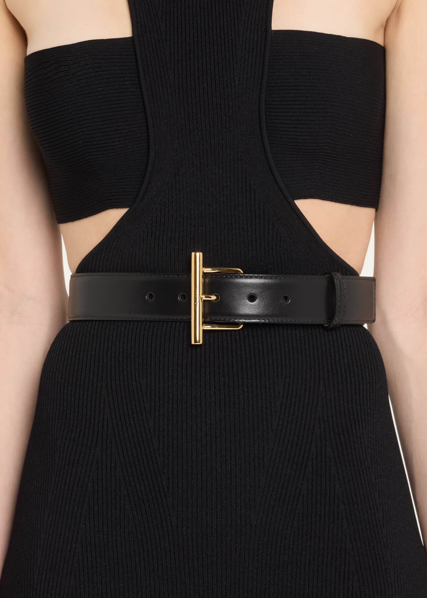 McQueen Golden Cross-Bar Leather Sling Belt Image 2 of 2