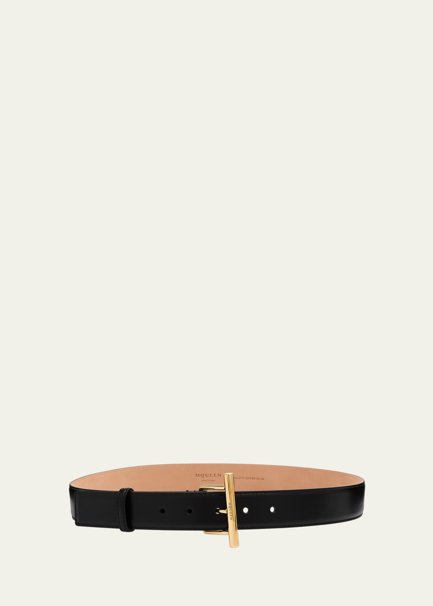 McQueen Golden Cross-Bar Leather Sling Belt Image 1 of 2