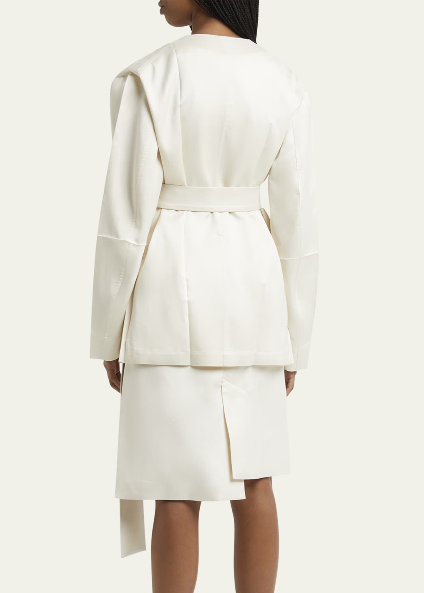 No Collar Origami Belted Wool Jacket