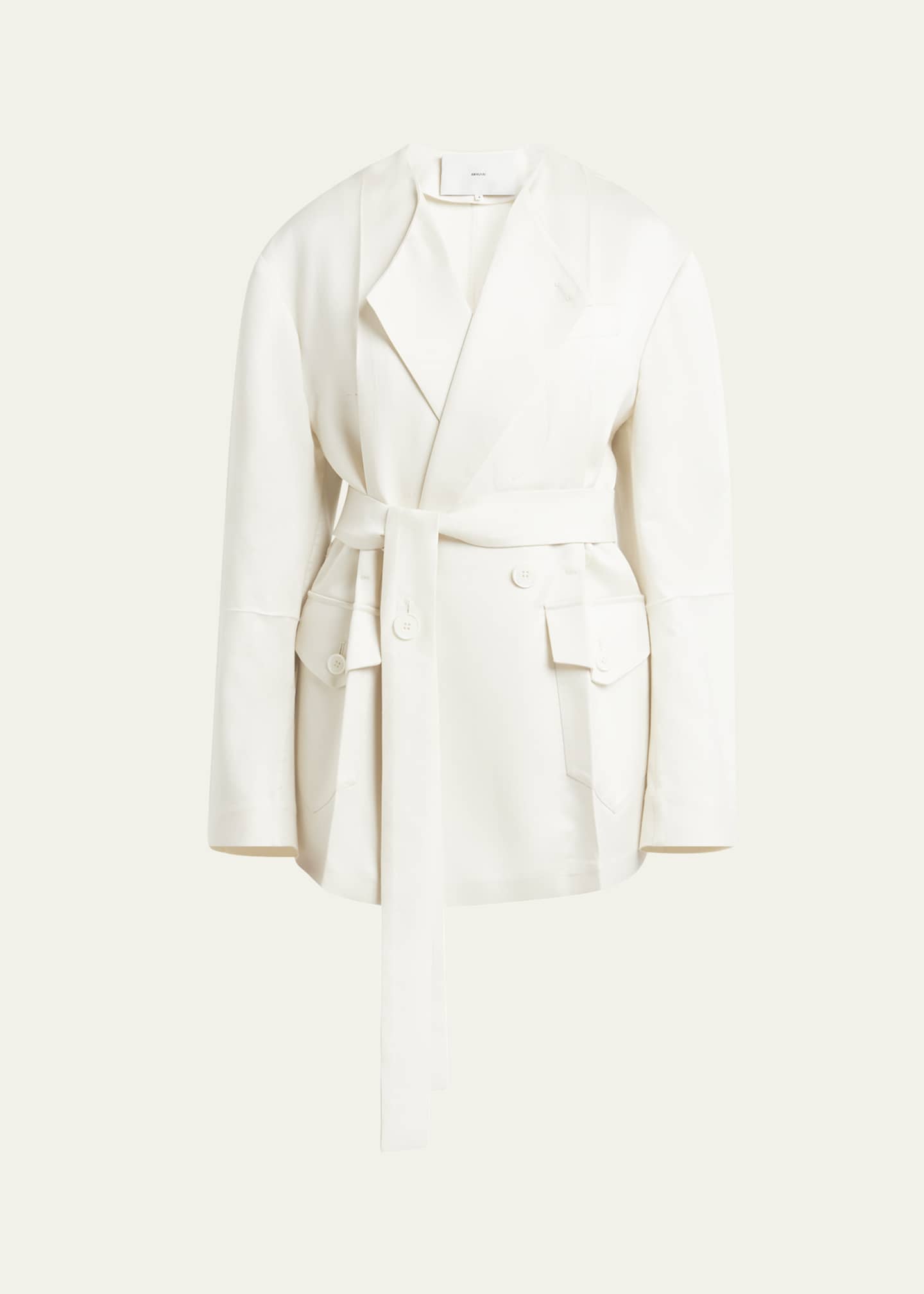 SETCHU No Collar Origami Belted Wool Jacket - Bergdorf Goodman