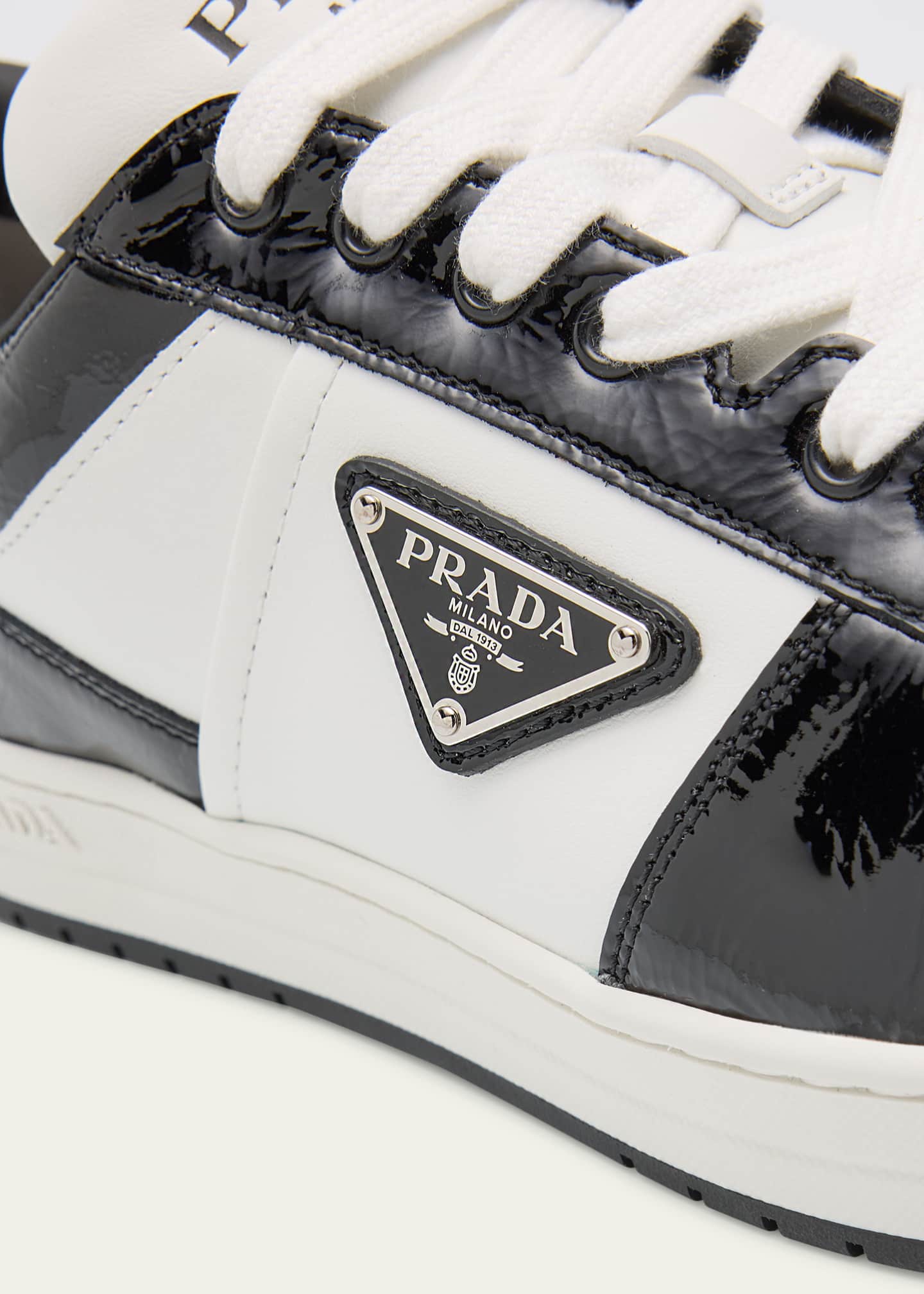 Prada Men's Downtown Bicolor Leather Low-Top Sneakers Image 4 of 4