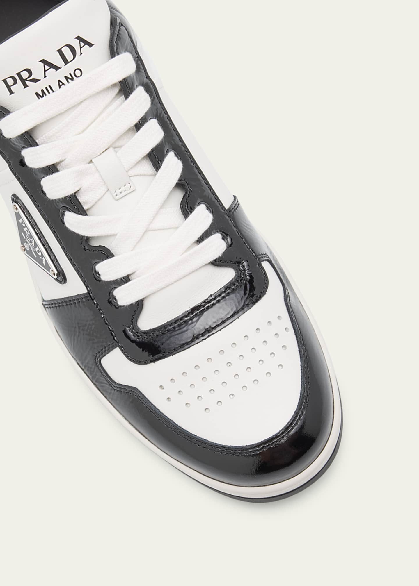 Prada Men's Downtown Bicolor Leather Low-Top Sneakers Image 3 of 4