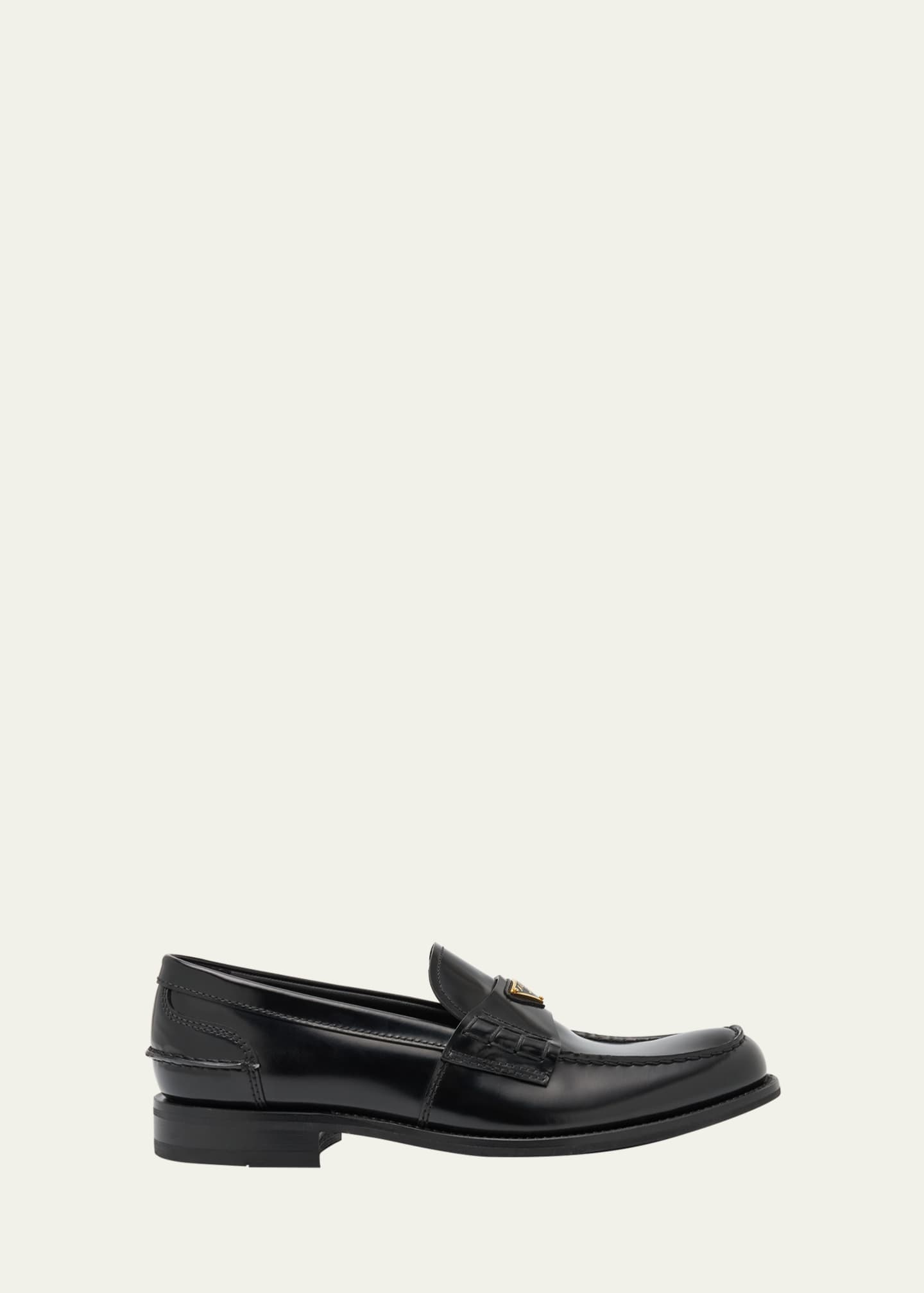 Prada Men's Brushed Leather Split-Toe Loafers Image 1 of 3