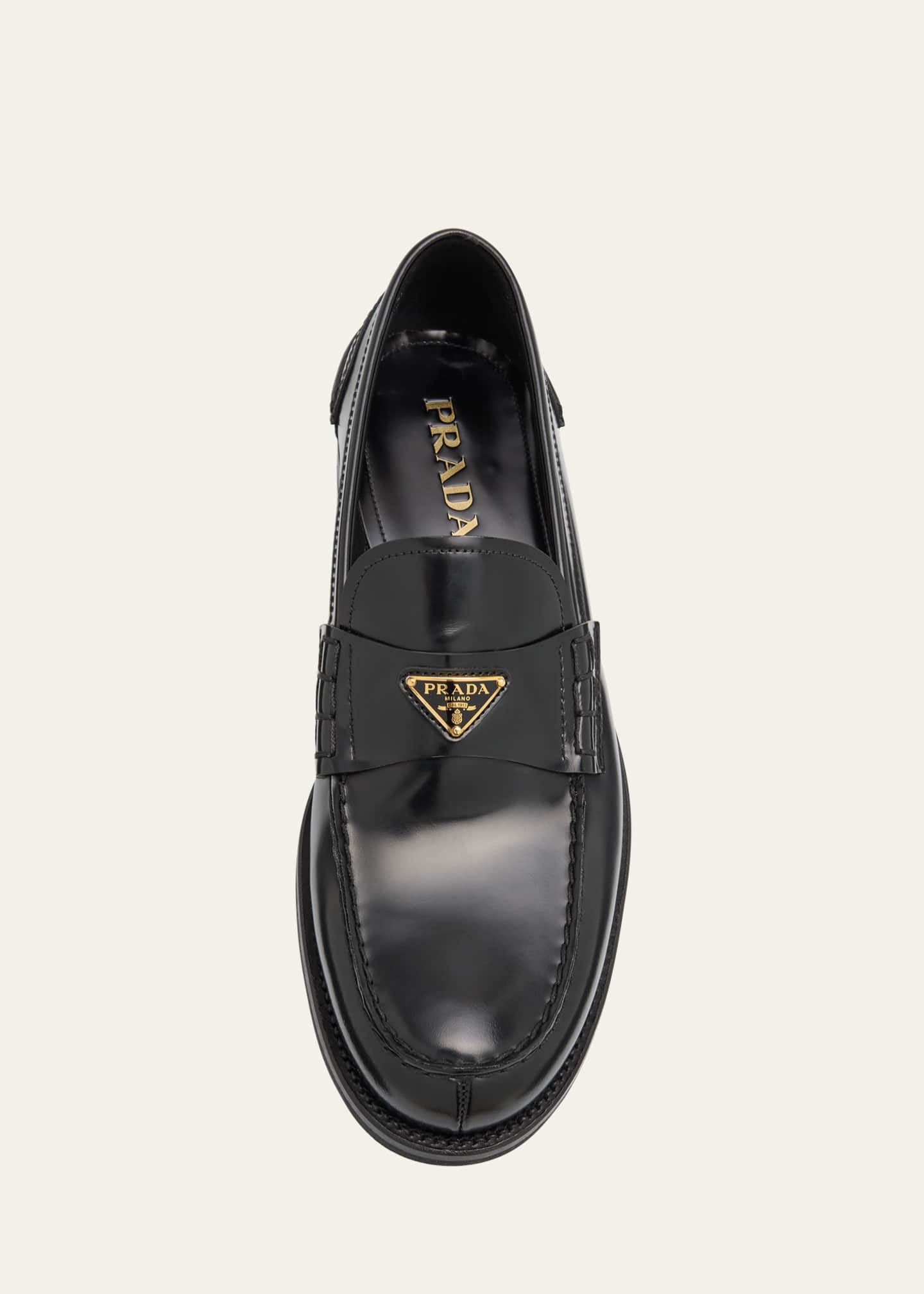 Prada Men's Brushed Leather Split-Toe Loafers Image 3 of 3