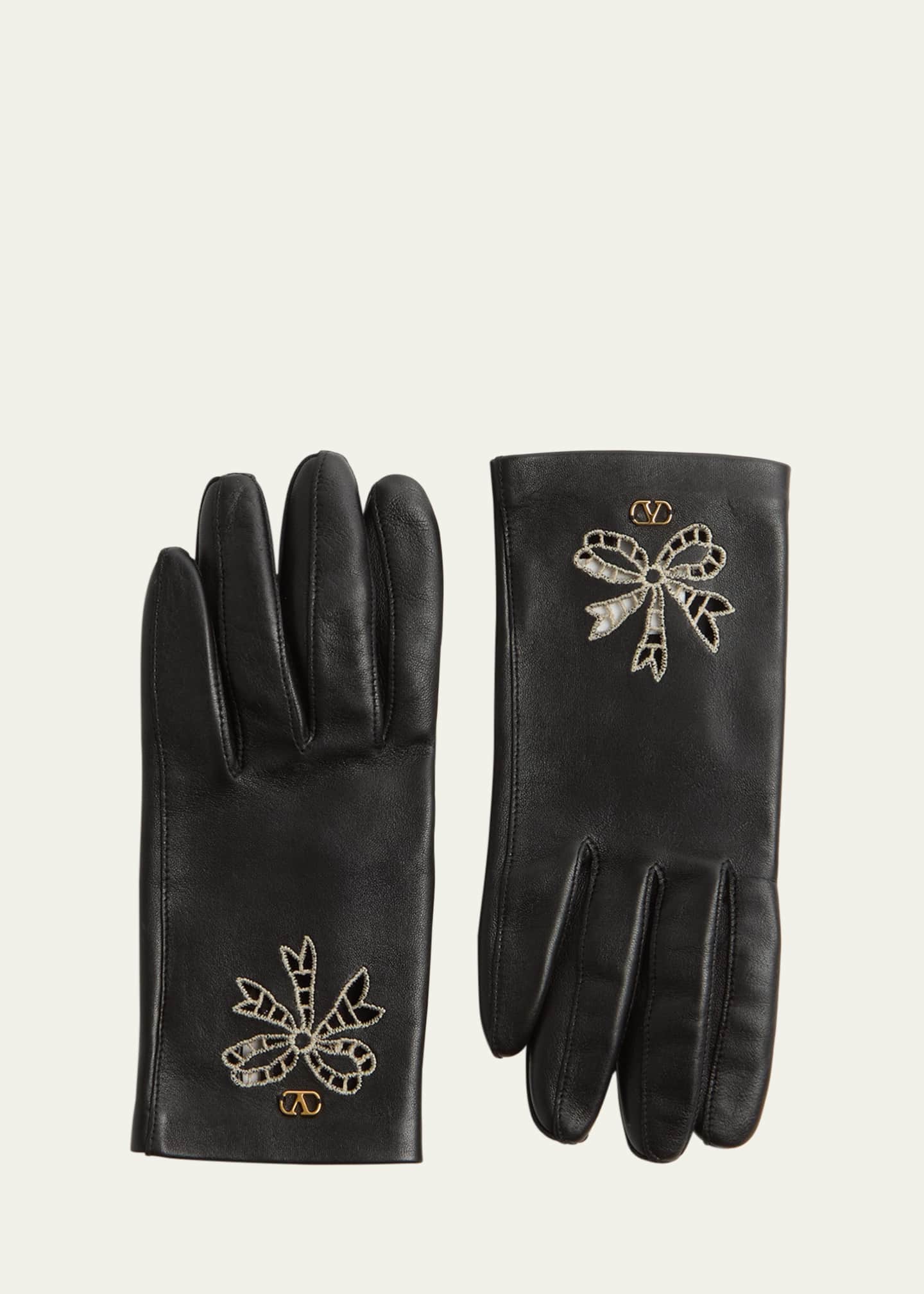 手袋 Valentino Garavani VLOGO SIGNATURE GLOVES Valentino Garavani VLOGO Signature Cutout Leather Gloves