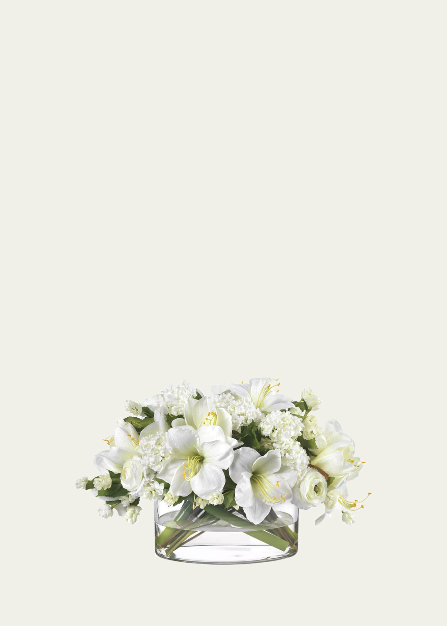 Diane James White Amaryllis, Ranunculus, and Hops 21" Faux Floral Arrangement in Oval Glass Vase
