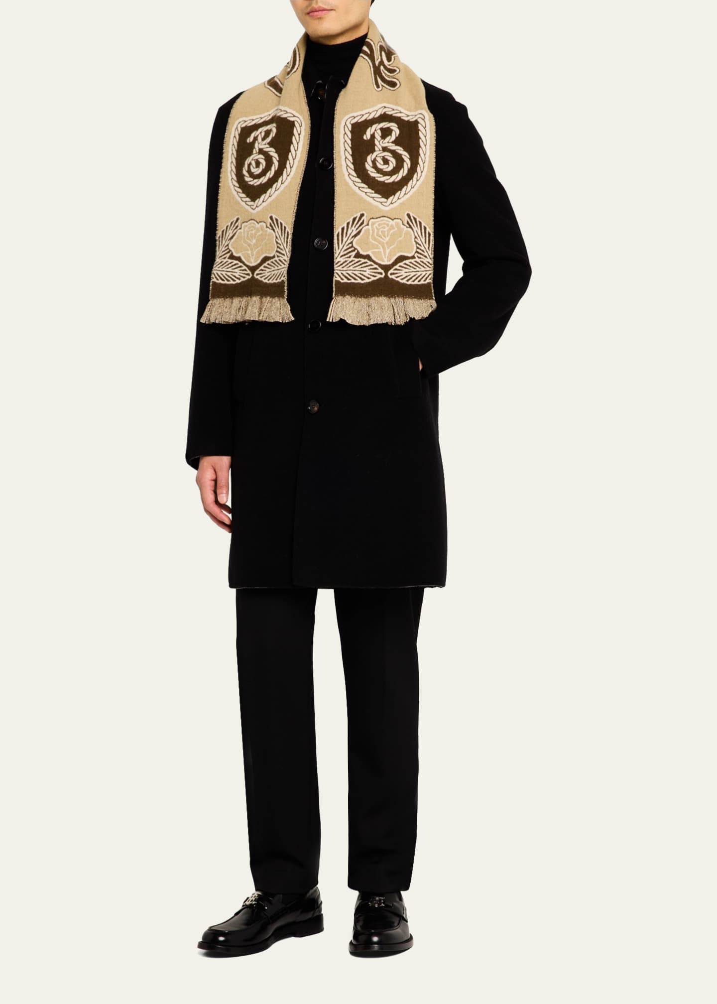 Burberry Men s Wool and Cashmere B Shield Scarf Bergdorf Goodman