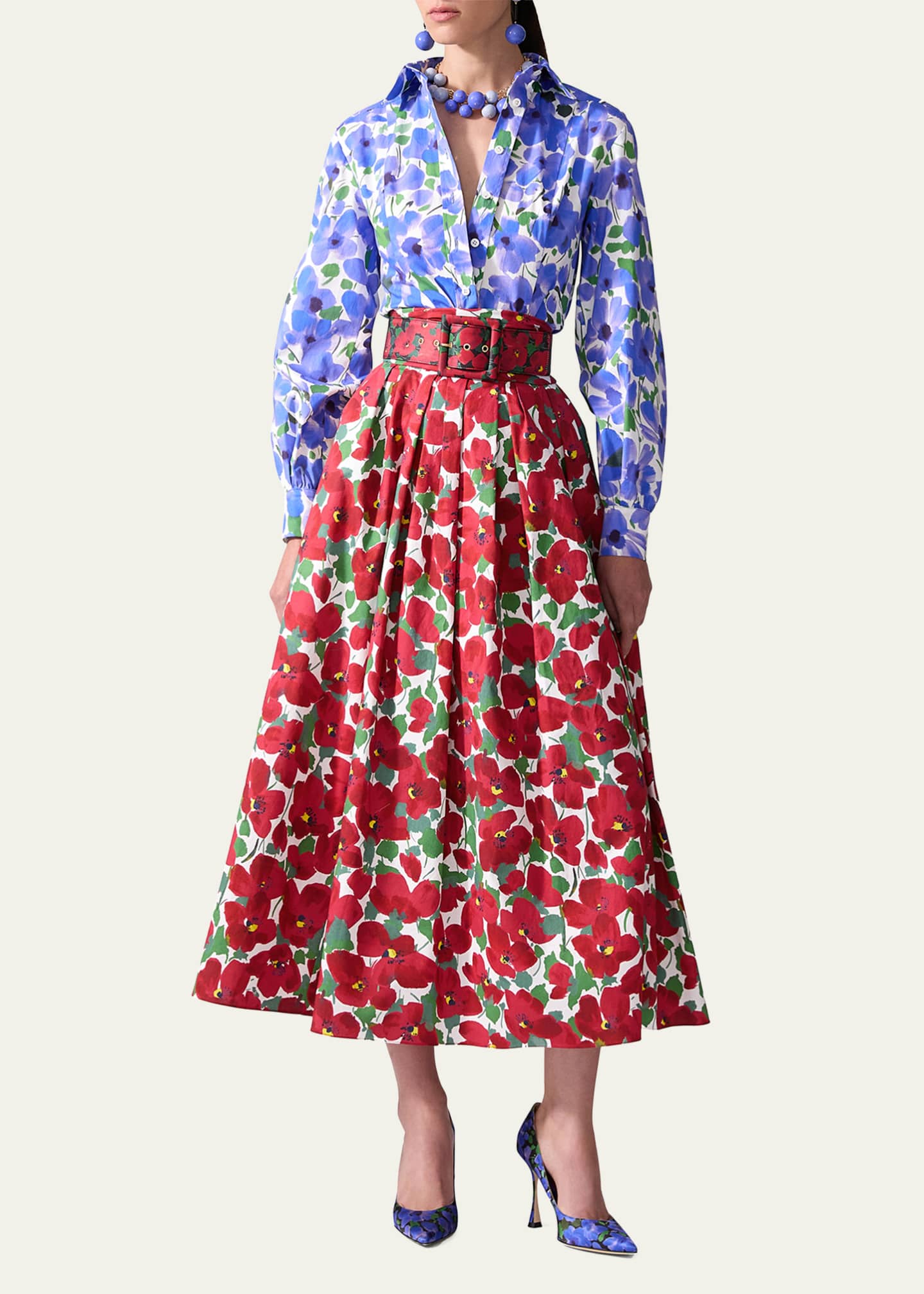 Carolina Herrera Floral-Print Button-Down Blouse Image 2 of 4