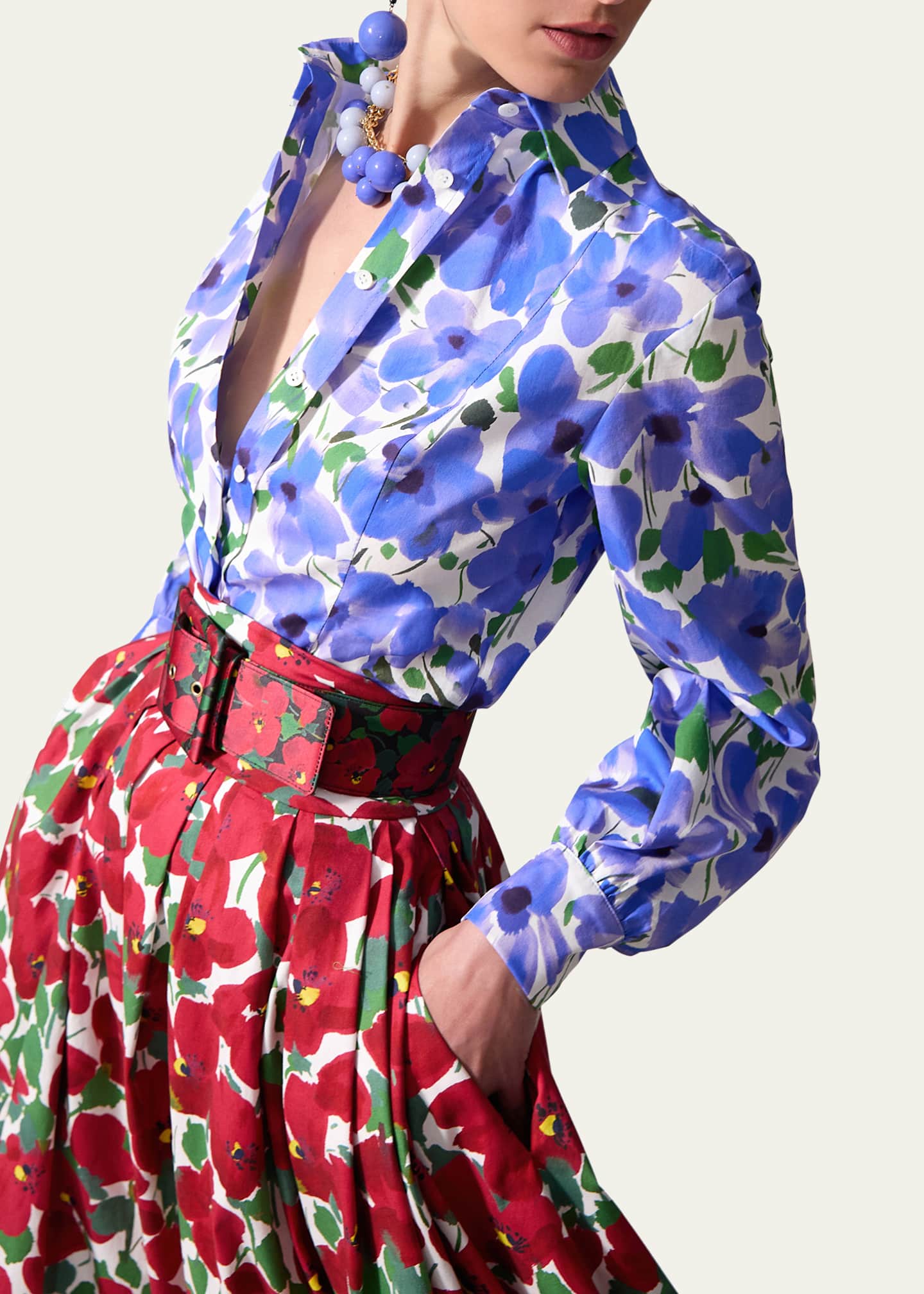 Carolina Herrera Floral-Print Button-Down Blouse Image 4 of 4