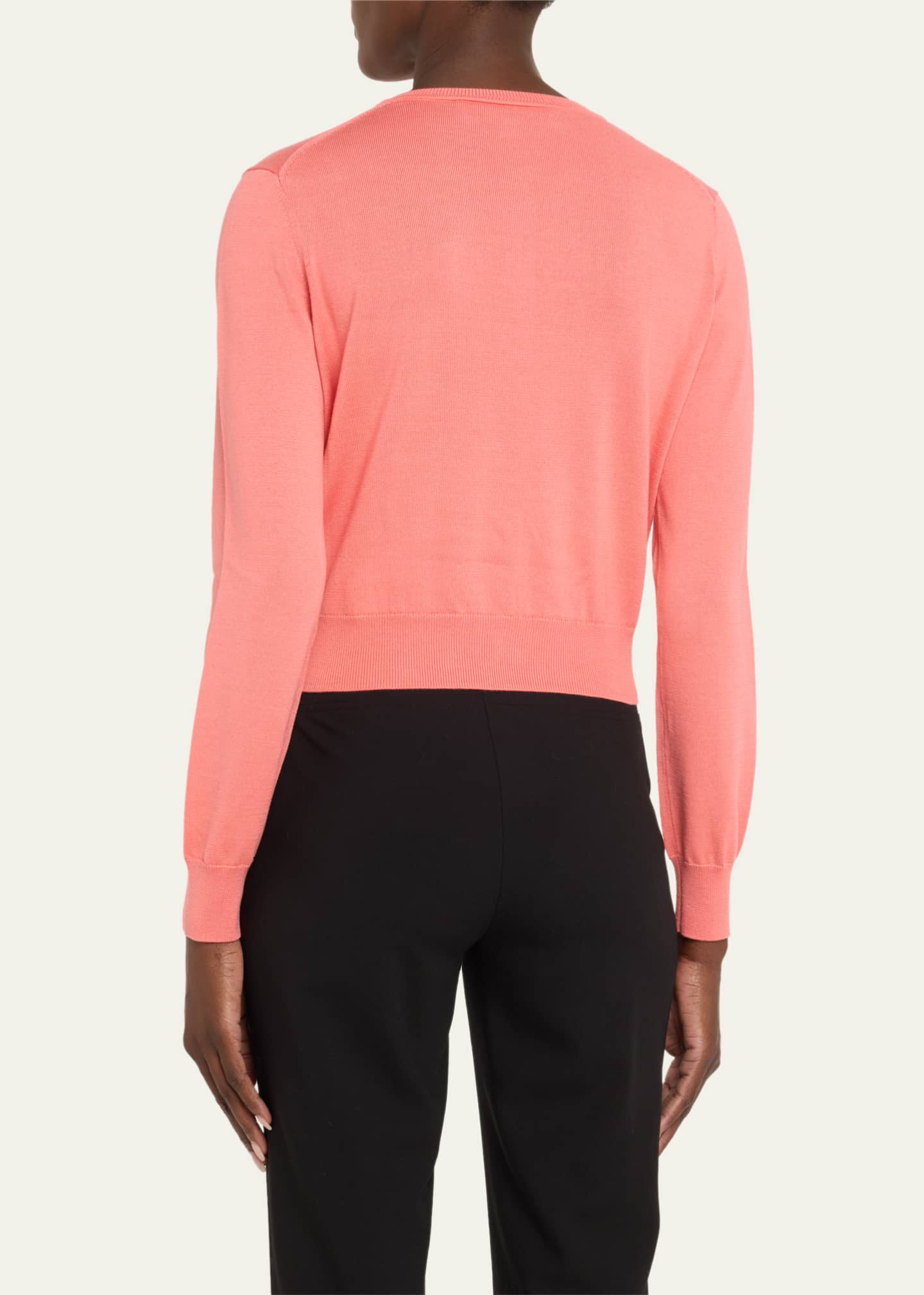 Carolina Herrera Long-Sleeve Silk-Cotton Crop Cardigan Image 3 of 5