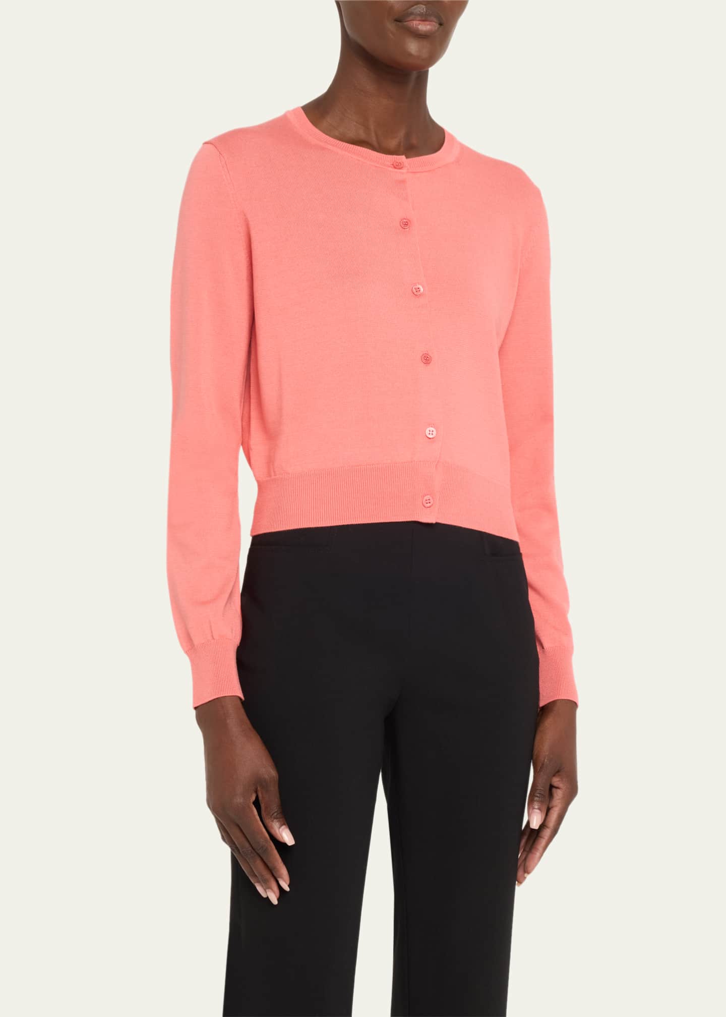 Carolina Herrera Long-Sleeve Silk-Cotton Crop Cardigan Image 4 of 5
