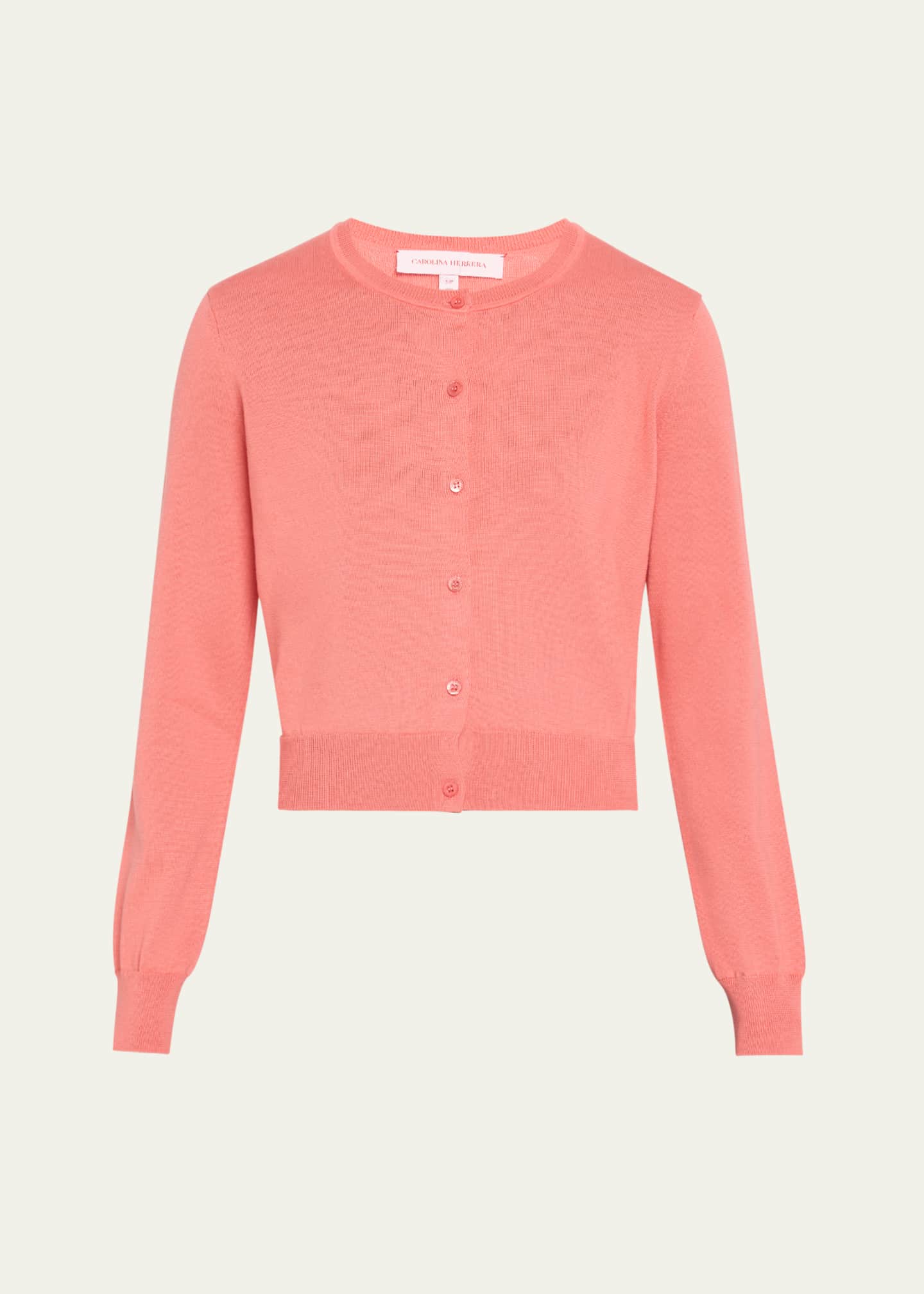 Carolina Herrera Long-Sleeve Silk-Cotton Crop Cardigan Image 1 of 5
