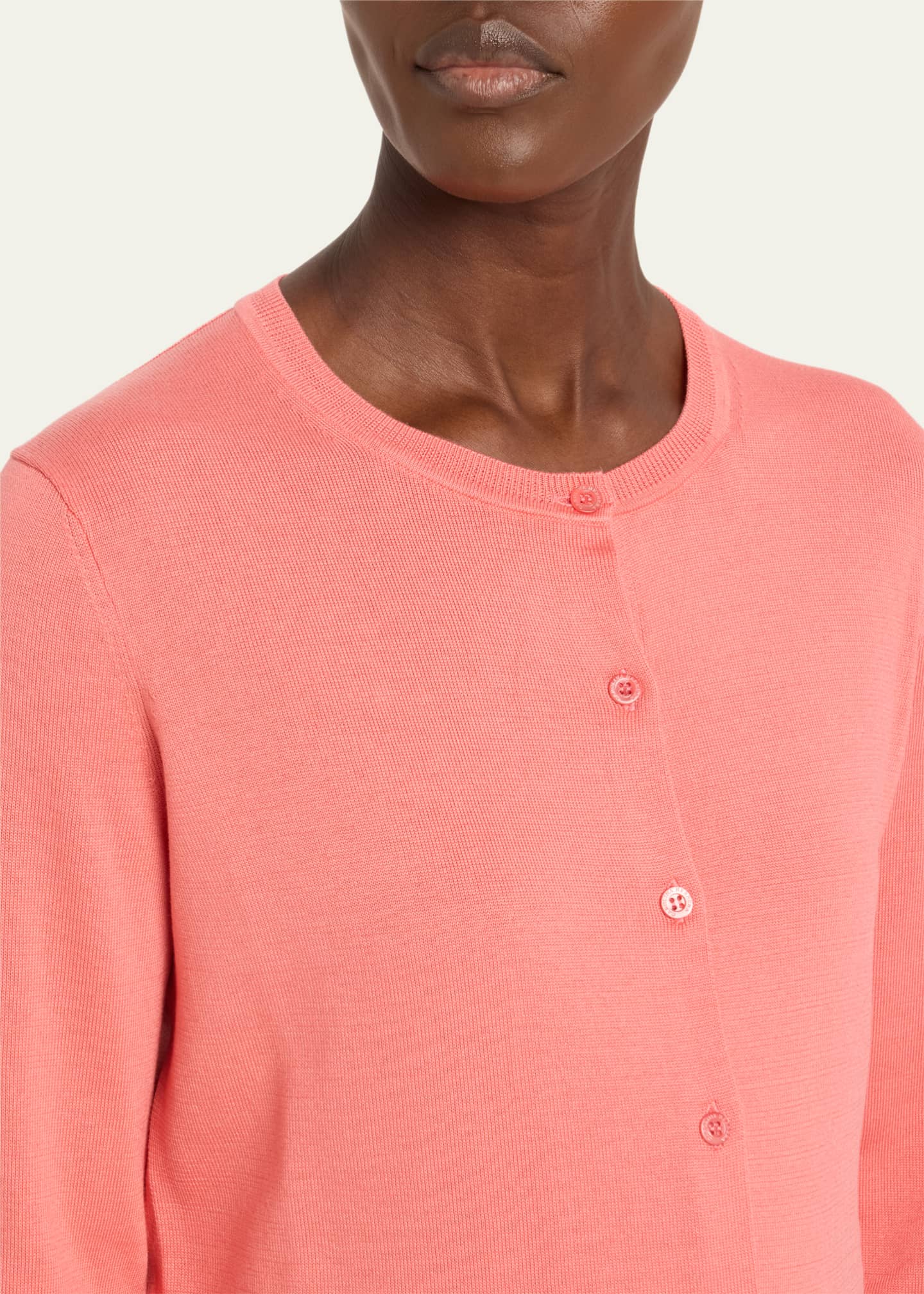Carolina Herrera Long-Sleeve Silk-Cotton Crop Cardigan Image 5 of 5