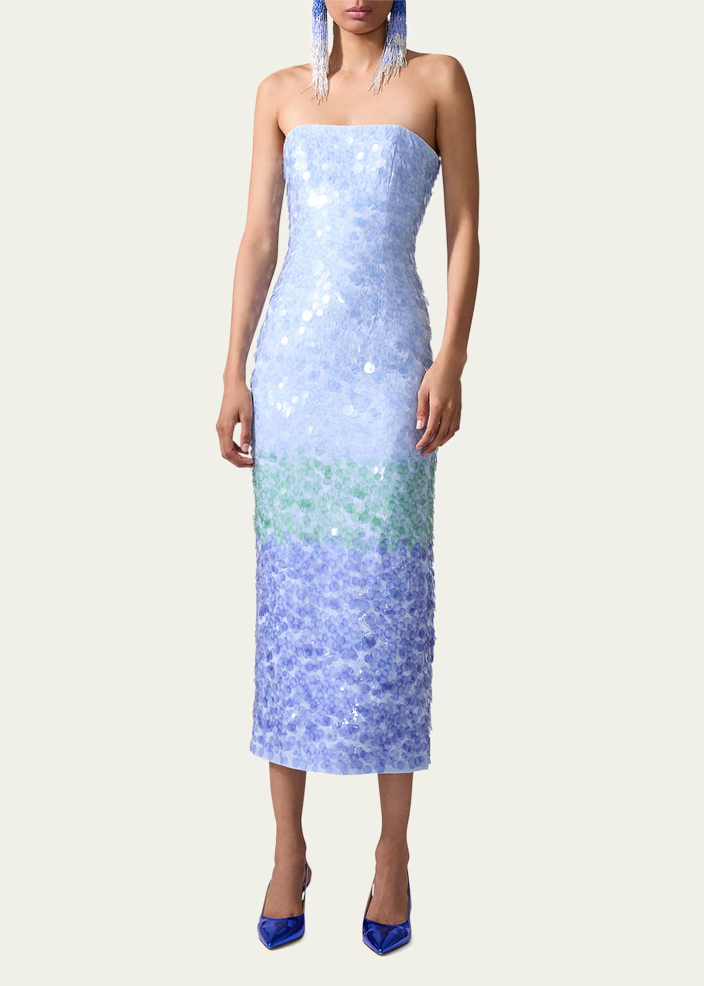 Carolina Herrera Strapless Stripe Sequined Midi Dress Image 2 of 3