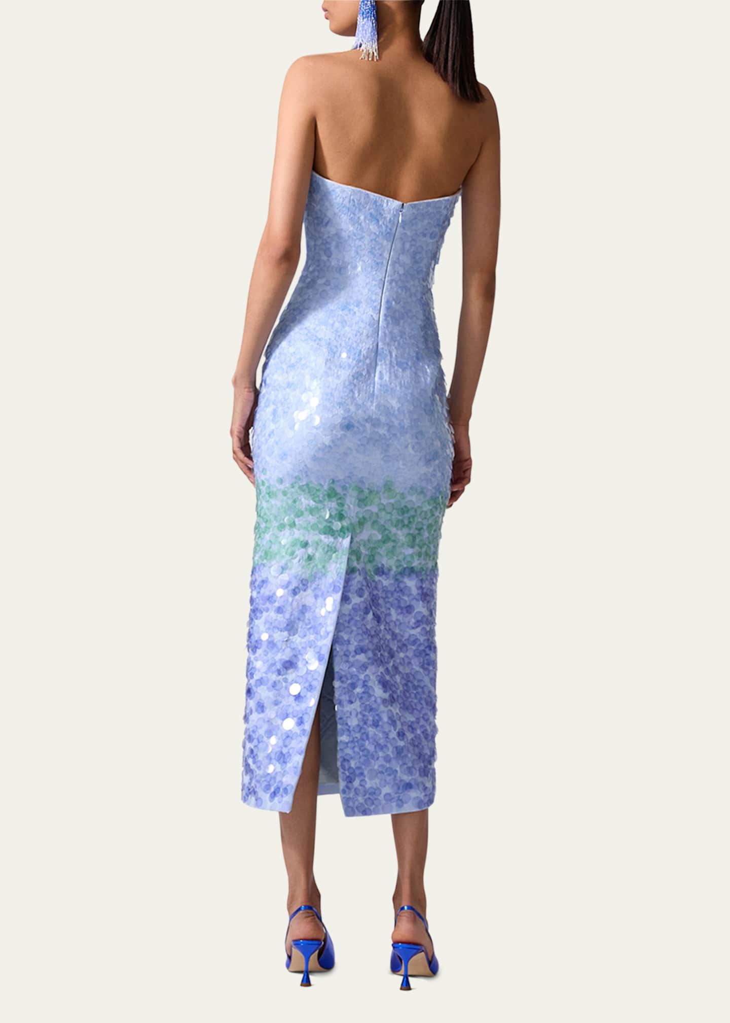 Carolina Herrera Strapless Stripe Sequined Midi Dress Image 3 of 3