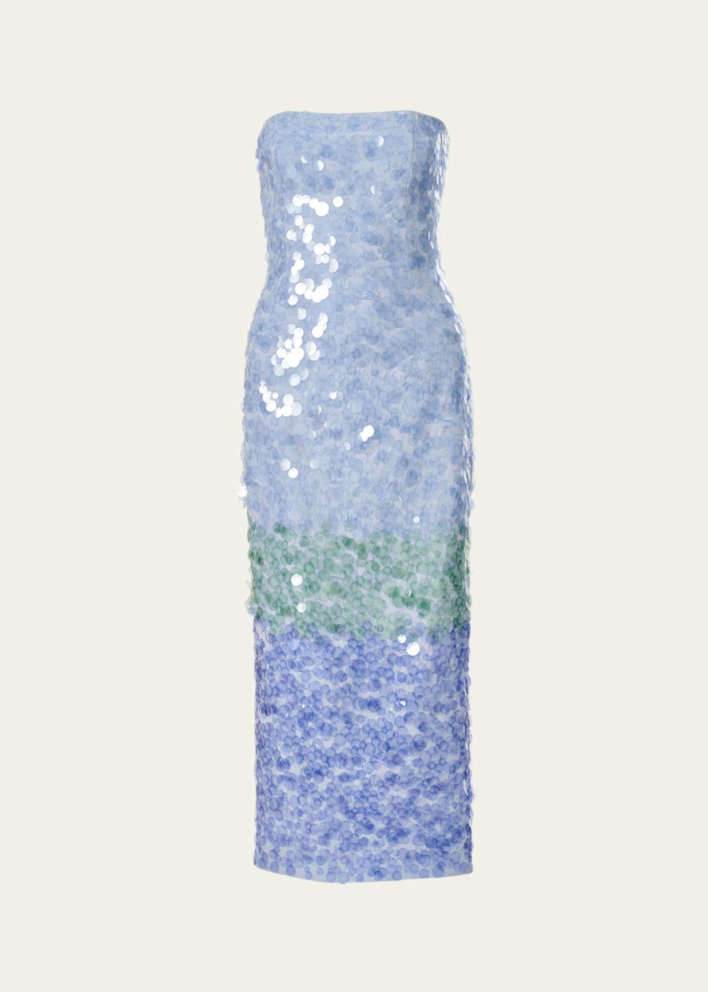 Carolina Herrera Strapless Stripe Sequined Midi Dress Image 1 of 3