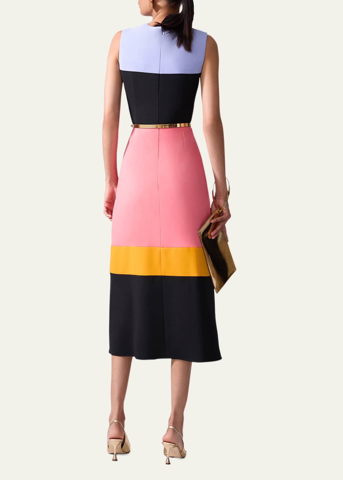 Carolina Herrera Colorblock Sleeveless A-Line Midi Dress Image 3 of 4