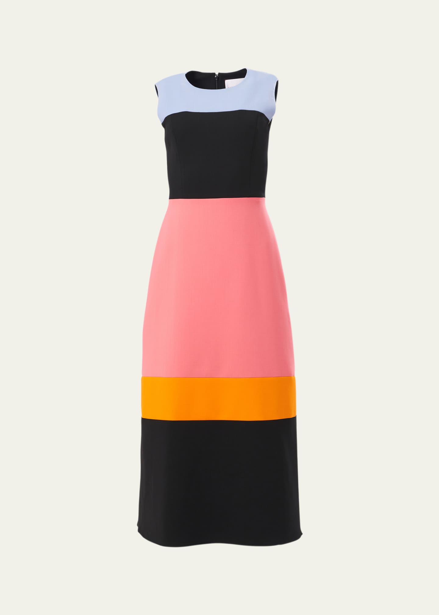 Carolina Herrera Colorblock Sleeveless A-Line Midi Dress Image 1 of 4