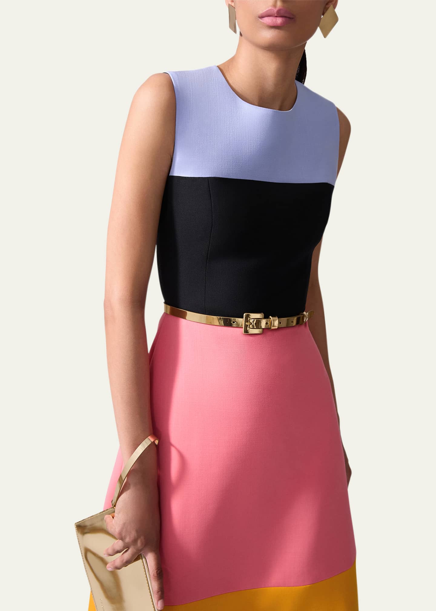 Carolina Herrera Colorblock Sleeveless A-Line Midi Dress Image 4 of 4
