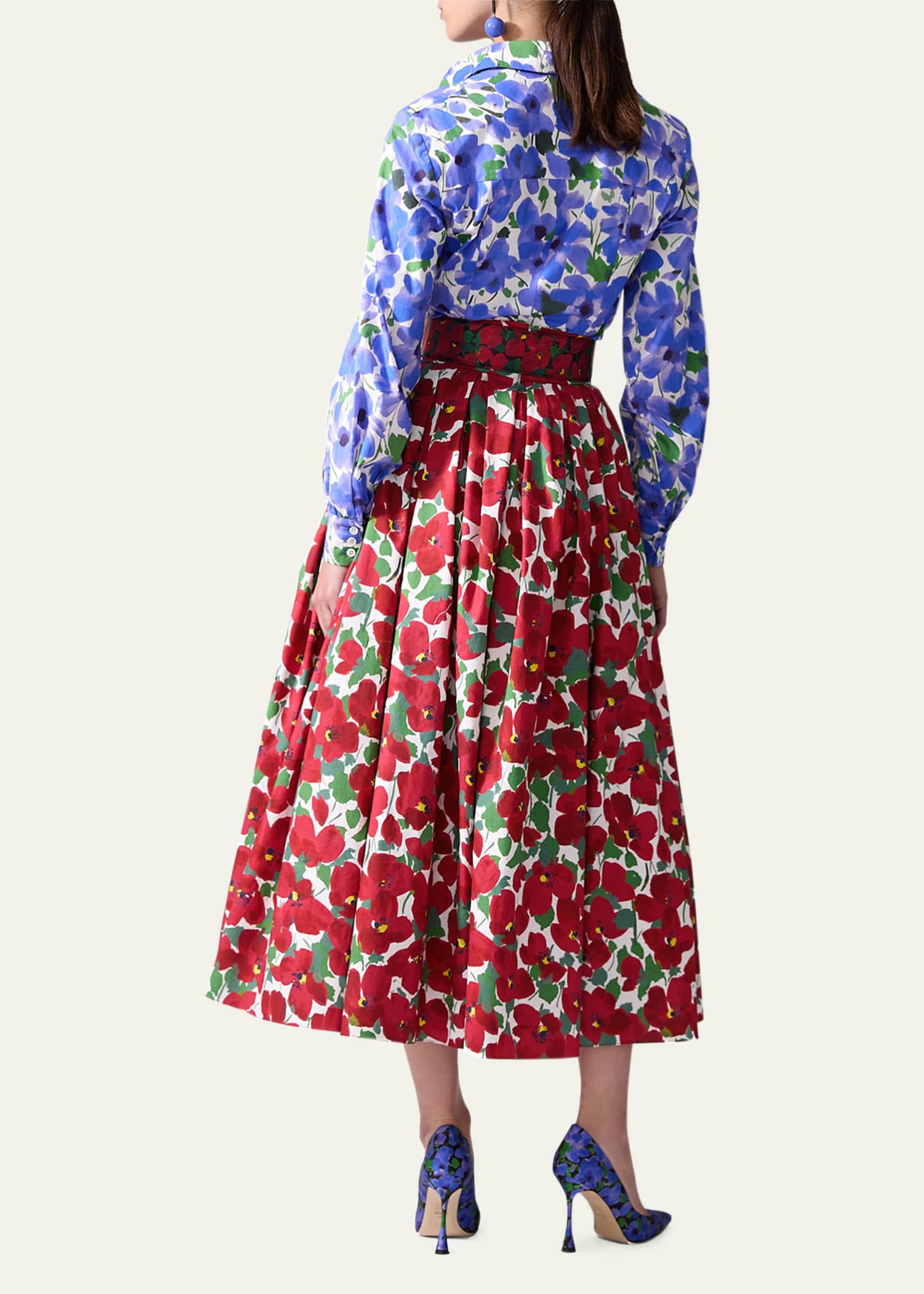Carolina Herrera Floral Pleated Cummerbund Midi Skirt Image 3 of 3