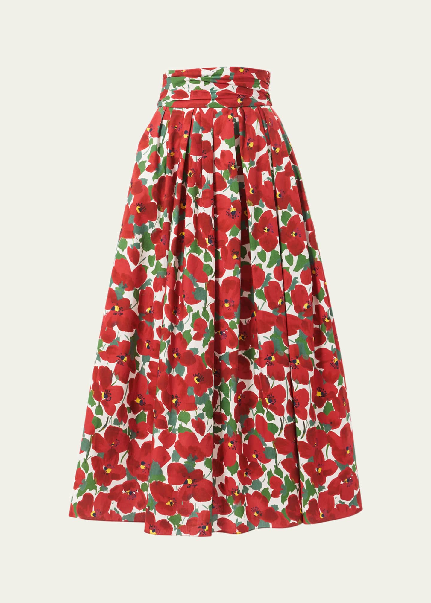 Carolina Herrera Floral Pleated Cummerbund Midi Skirt Image 1 of 3