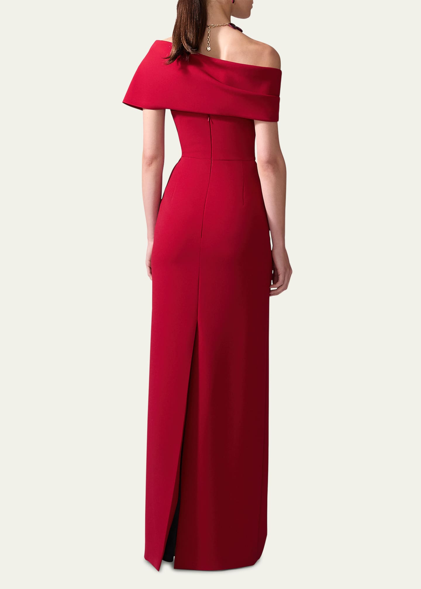 Carolina Herrera Draped Off-Shoulder Column Gown Image 3 of 3