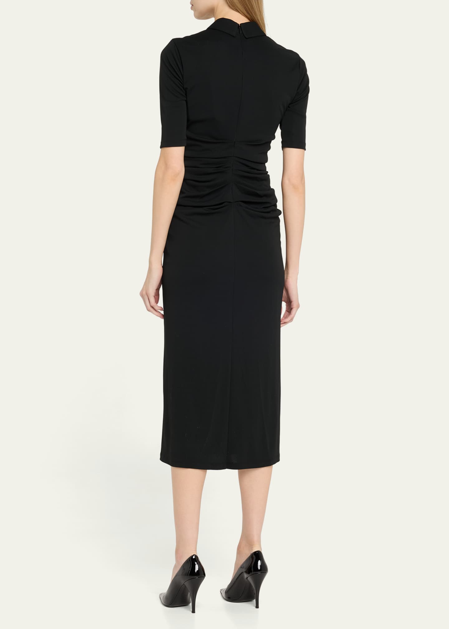 Carolina Herrera Ruched Button-Front Midi Polo Dress Image 3 of 5