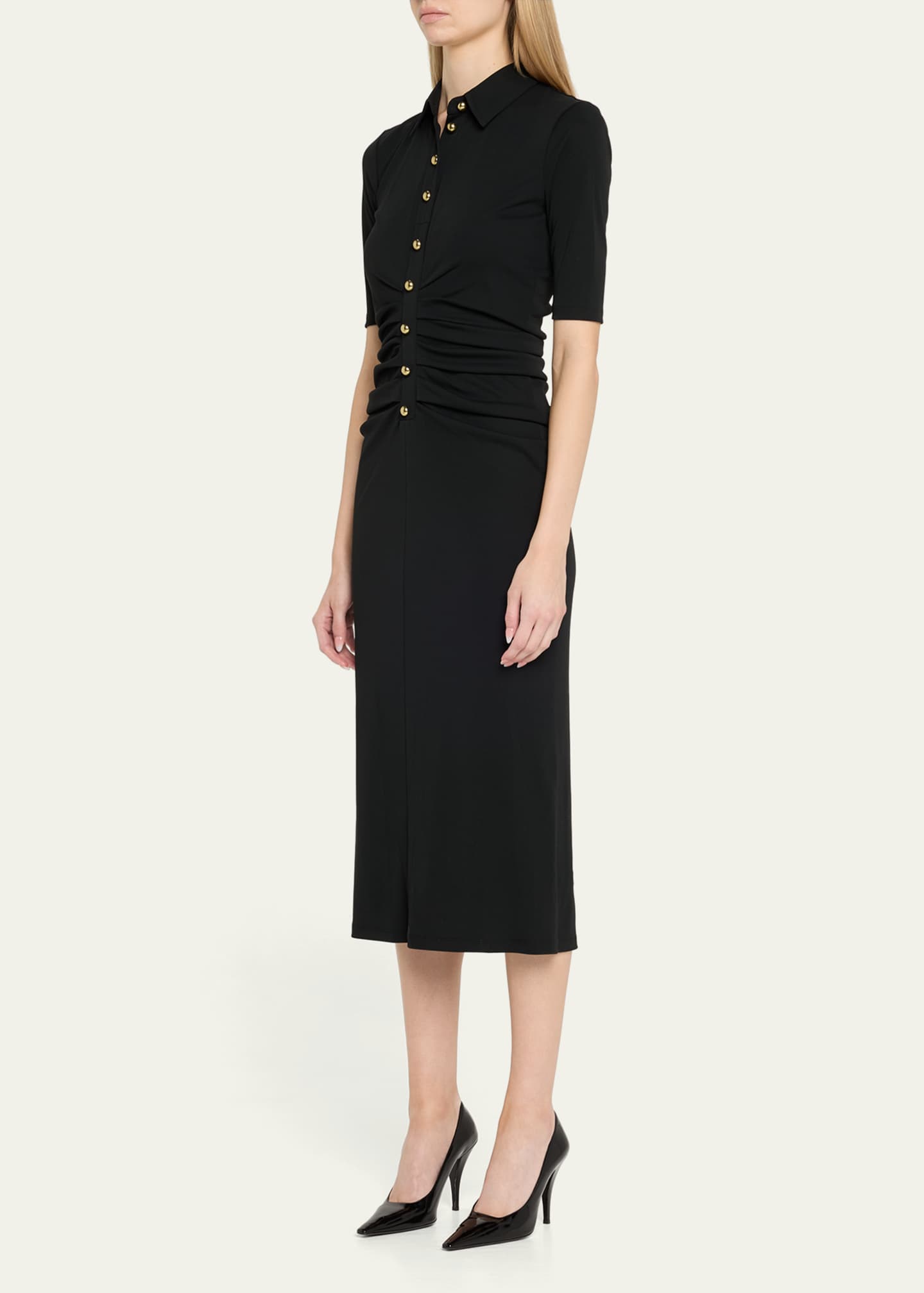Carolina Herrera Ruched Button-Front Midi Polo Dress Image 4 of 5