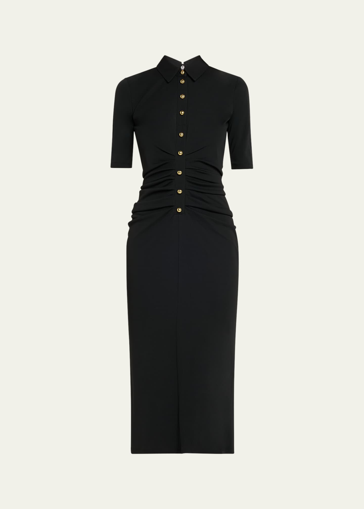 Carolina Herrera Ruched Button-Front Midi Polo Dress Image 1 of 5