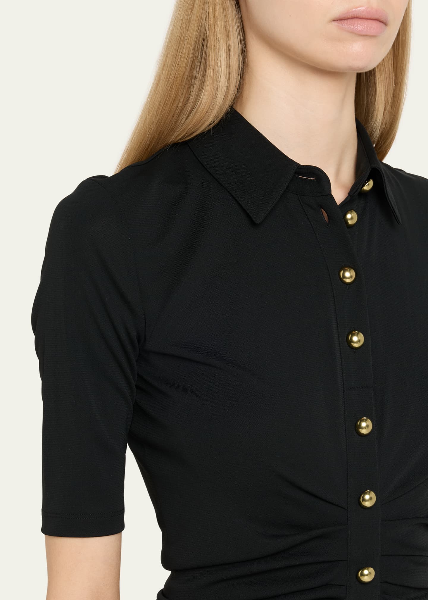 Carolina Herrera Ruched Button-Front Midi Polo Dress Image 5 of 5